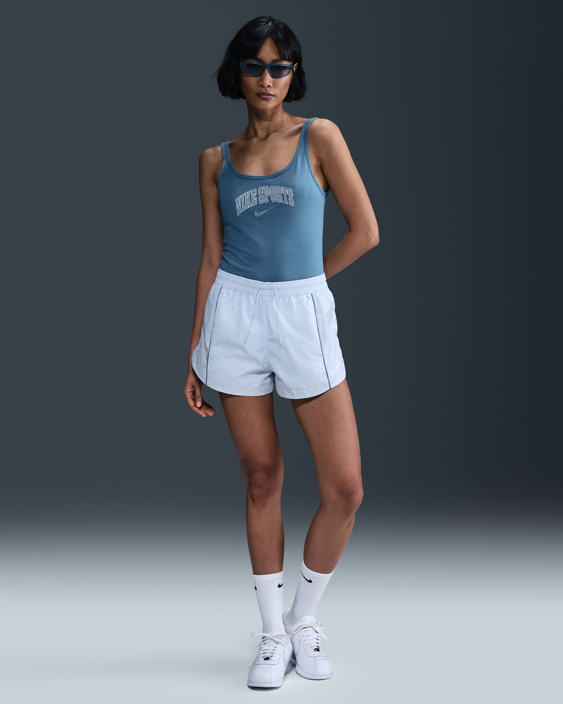 Nike Windrunner Women's Mid-Rise 2" Woven Shorts - Blue Tint/Smokey Blue/White