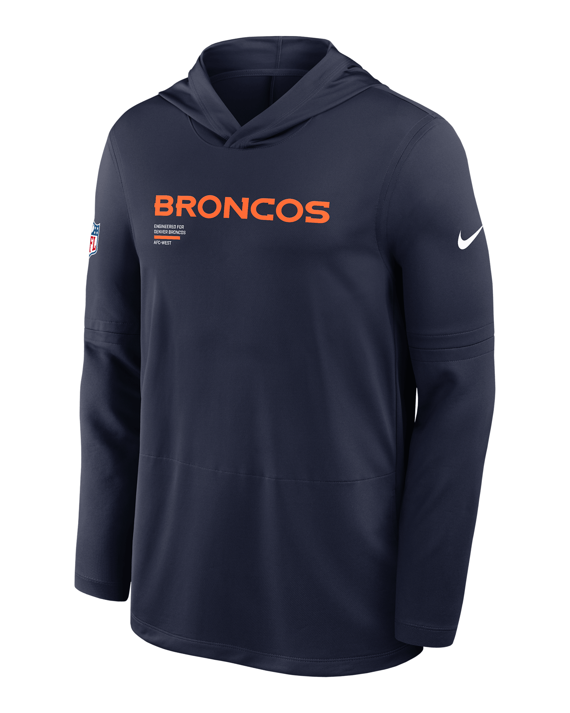 Denver Broncos Pure Fury Sideline Men's Nike Dri-FIT NFL Long-Sleeve Hooded Top - Navy