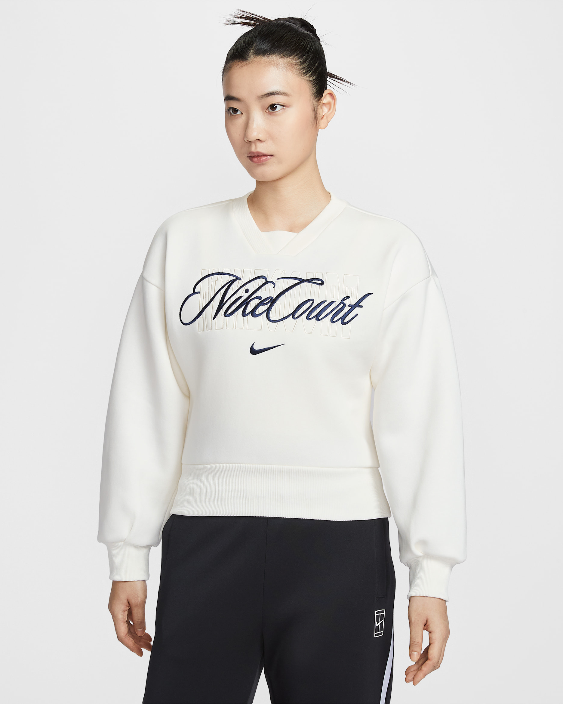 나이키코트 컬렉션 여성 크루넥 테니스 탑 - 세일/미드나이트 네이비