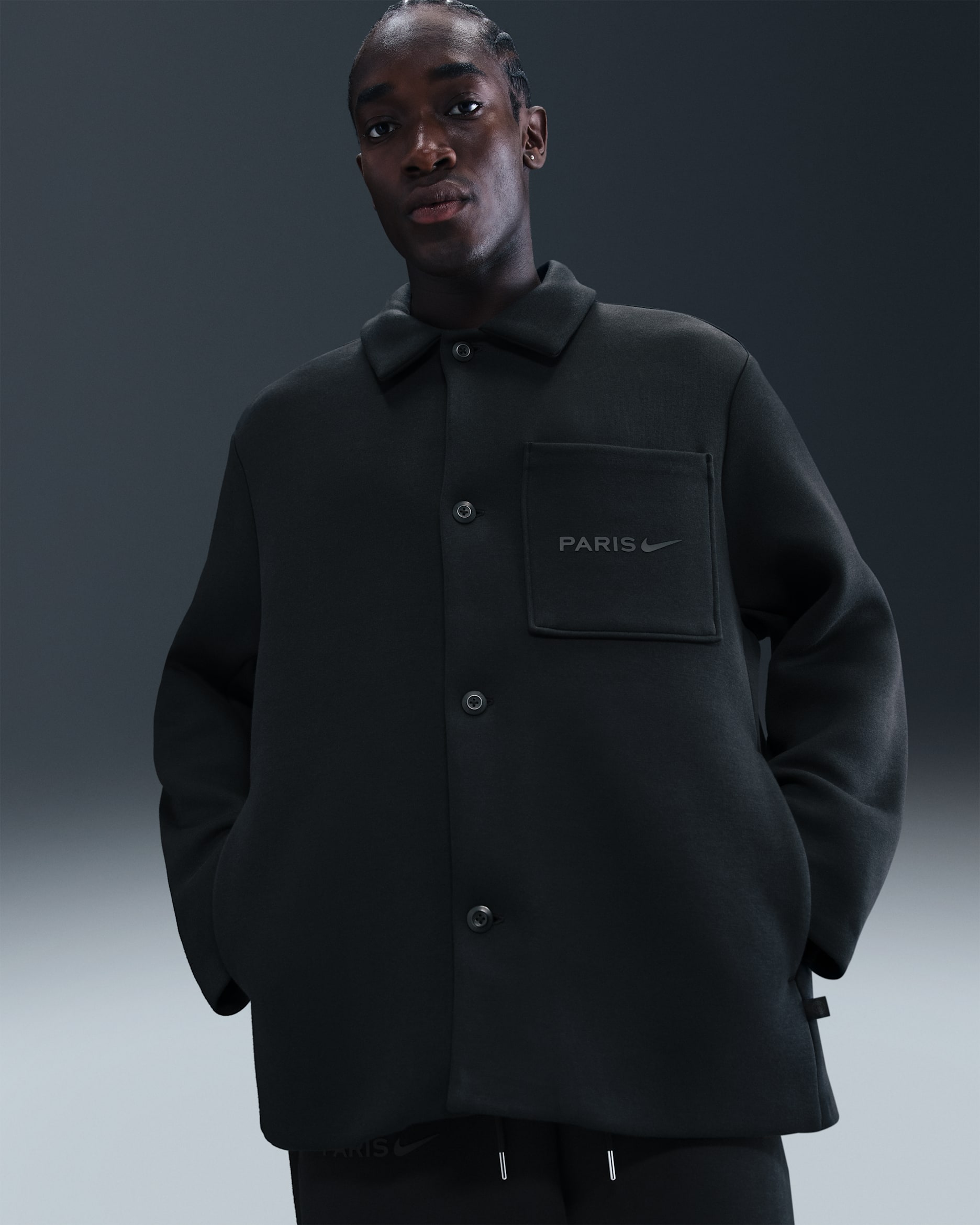 Ανδρικό ποδοσφαιρικό μπουφάν Παρί Σεν Ζερμέν Nike Tech Fleece - Μαύρο/Μαύρο