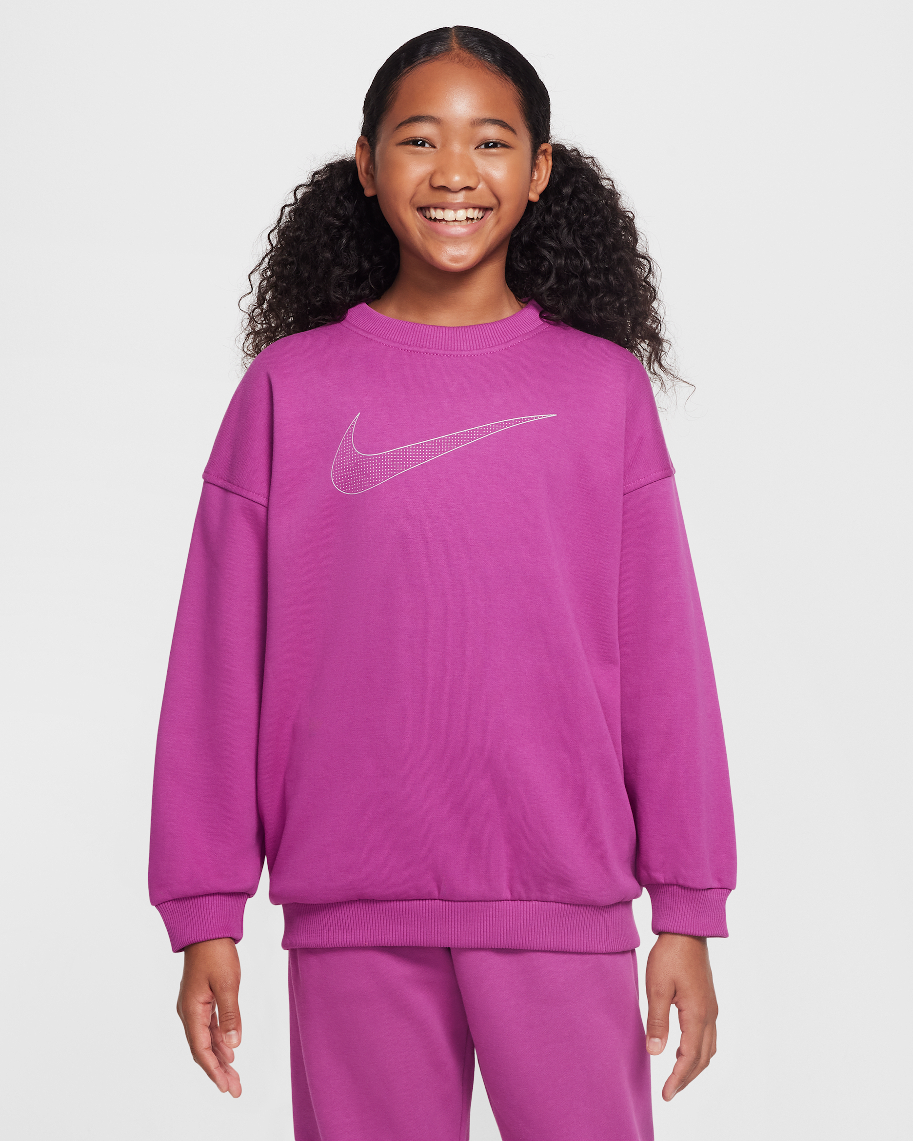 Sweat oversize Nike Sportswear Club Fleece pour ado (fille) - Hot Fuchsia/Metallic Silver