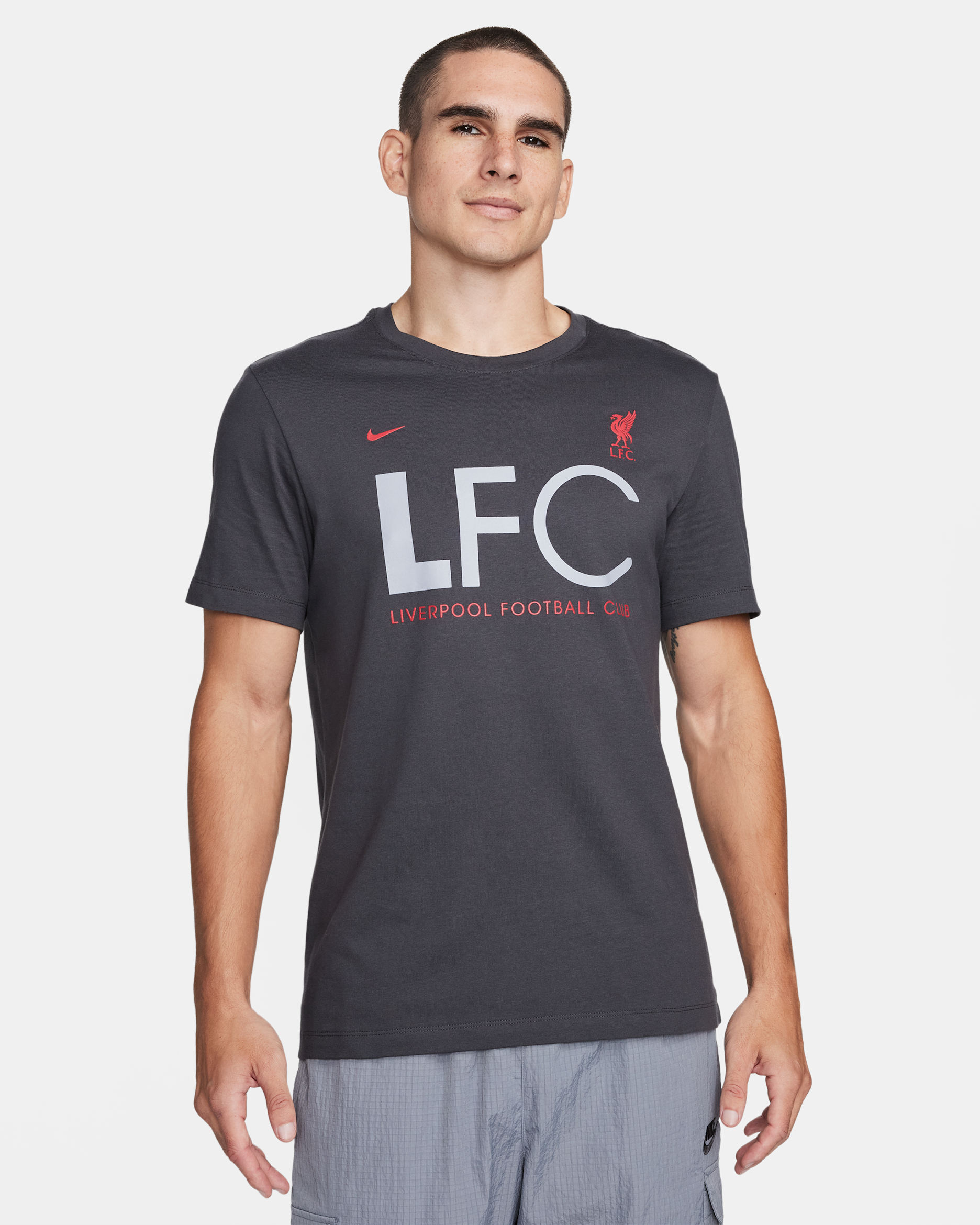 Liverpool F.C. Mercurial Men's Nike Football T-Shirt - Anthracite/Gym Red