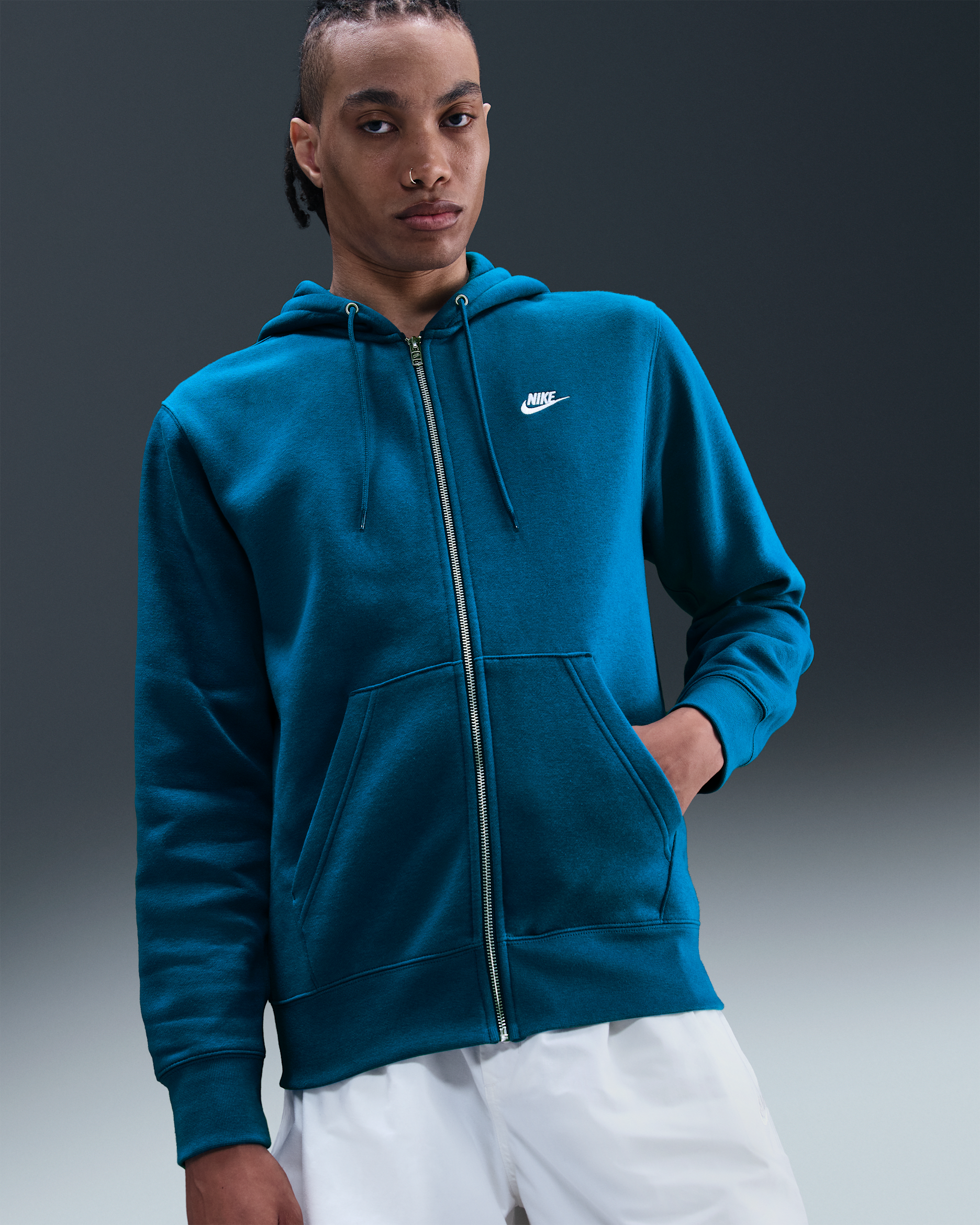 Nike Club Men's Full-Zip Fleece Hoodie - Green Abyss/Green Abyss/White