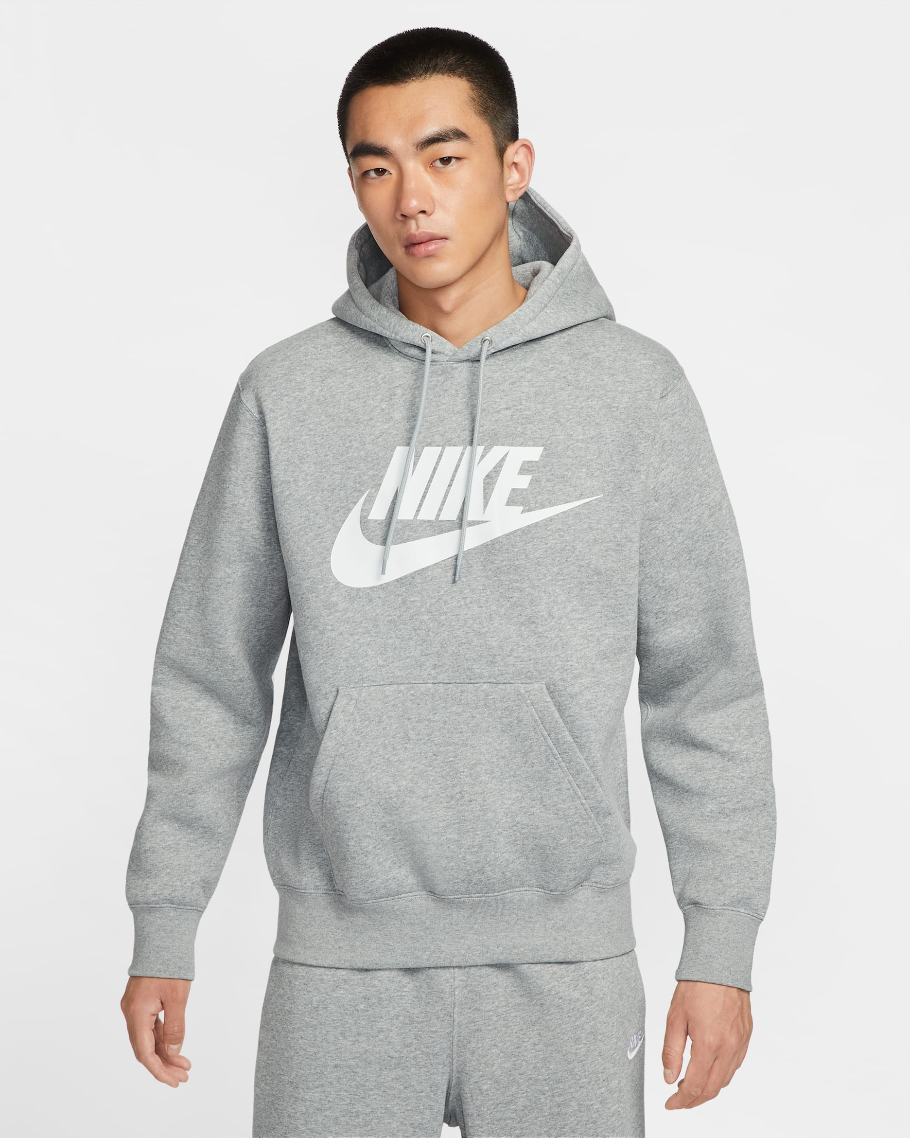 Nike Sportswear Club Men's Fleece Pullover Hoodie - Dark Grey Heather/Light Smoke Grey/White