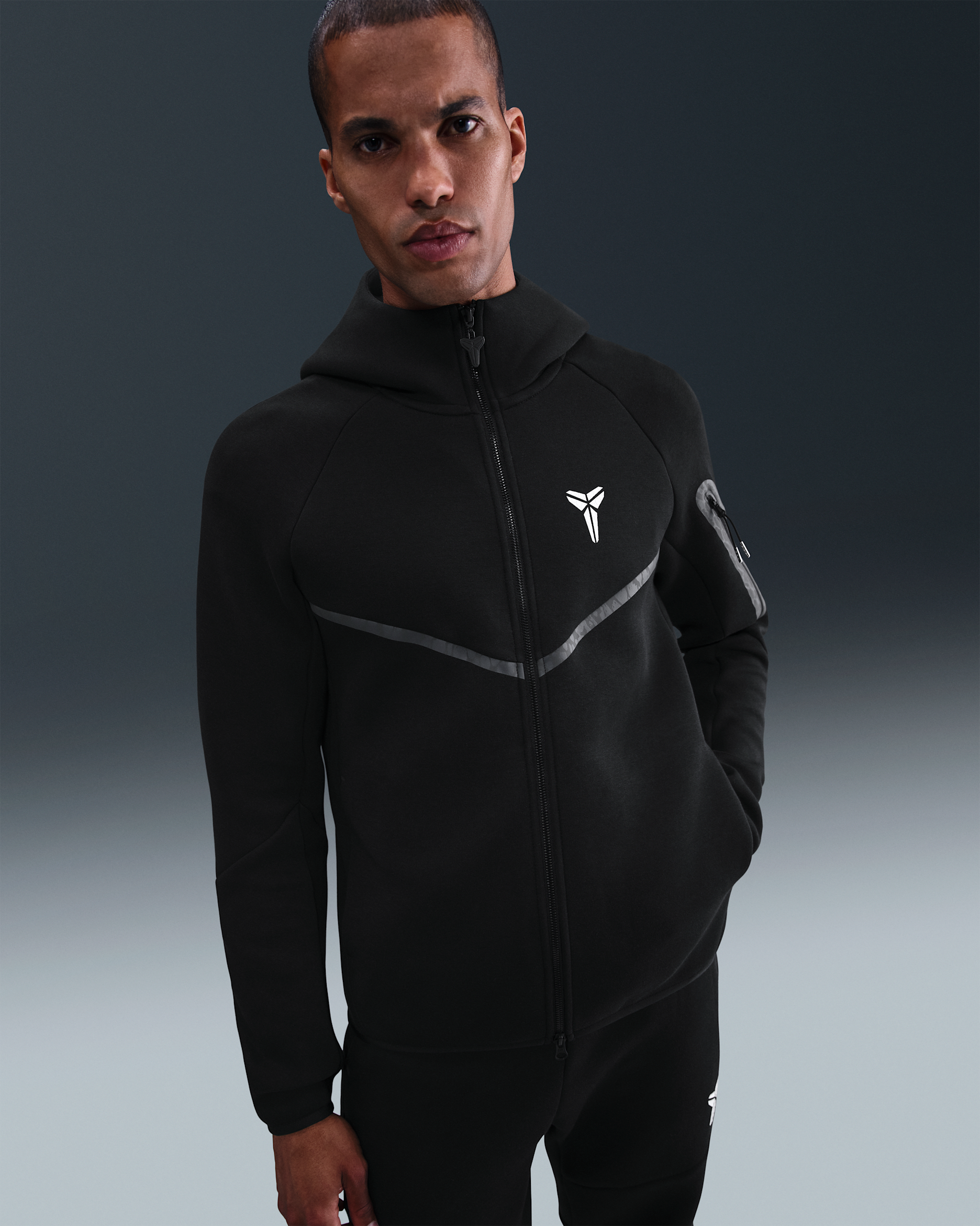 Chamarra Windrunner de cierre completo Tech Fleece para hombre Kobe - Negro/Blanco