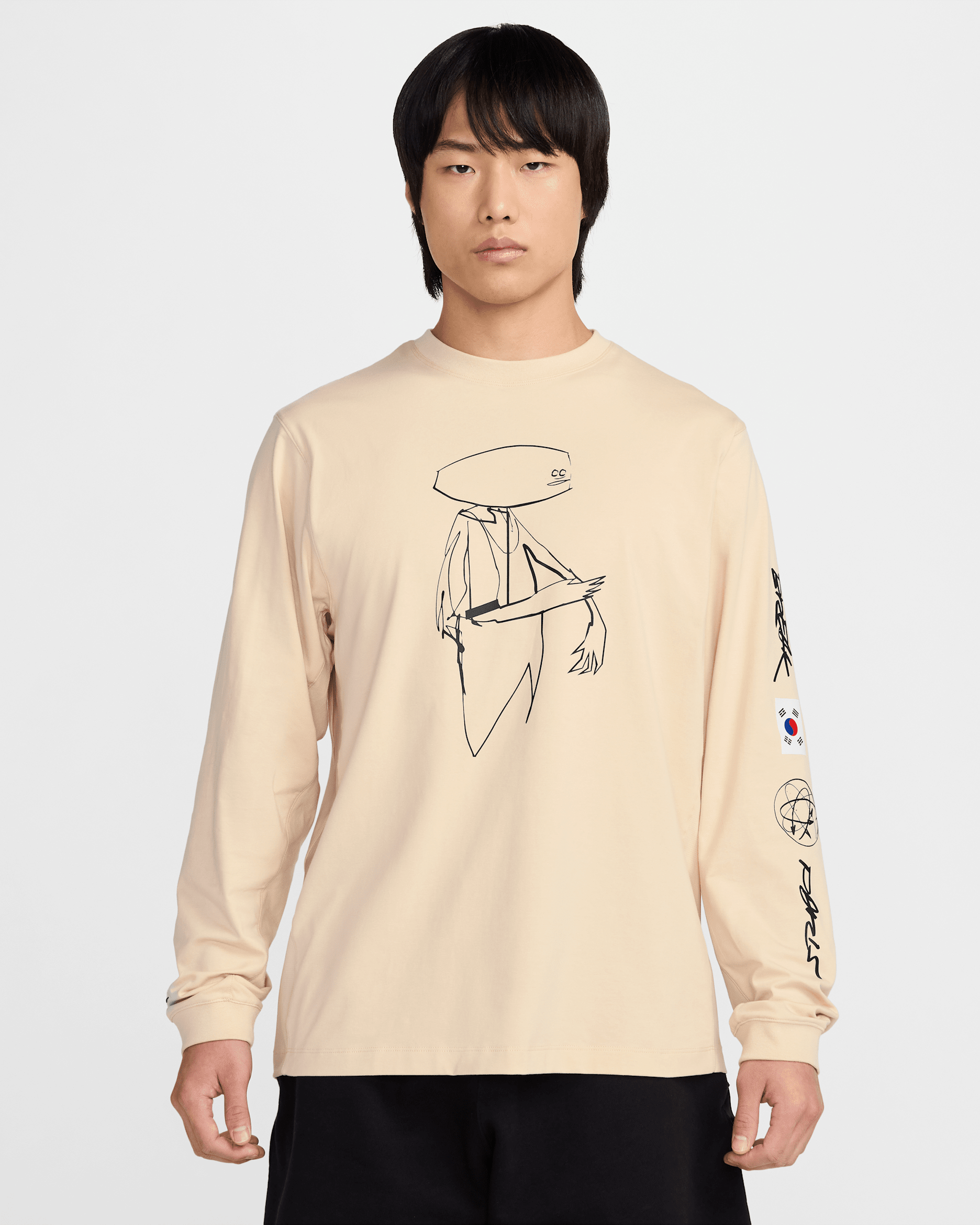 韓国 メンズ ナイキ Dri-FIT ADV ロングスリーブ トップ - サンドドリフト/ブラック