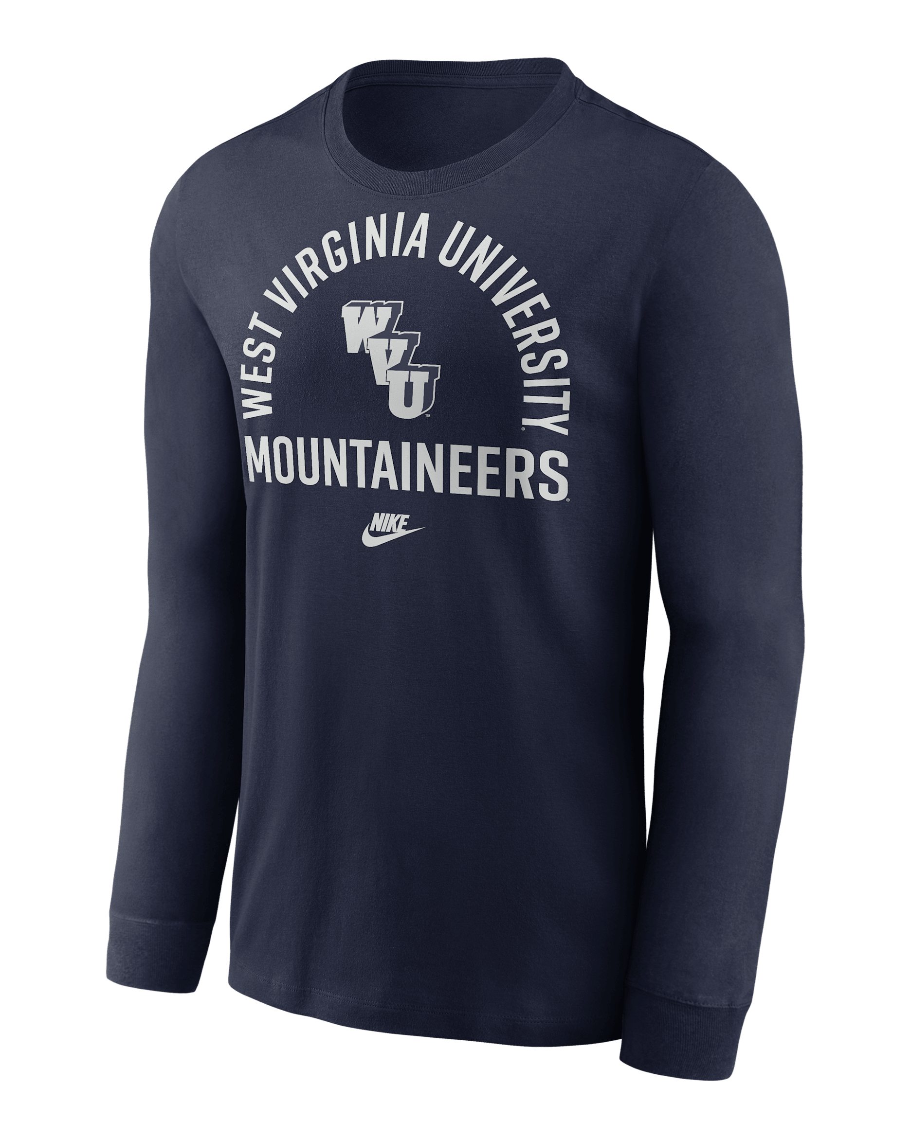 West Virginia Legacy Arched Logo Men's Nike College Long-Sleeve T-Shirt - Navy