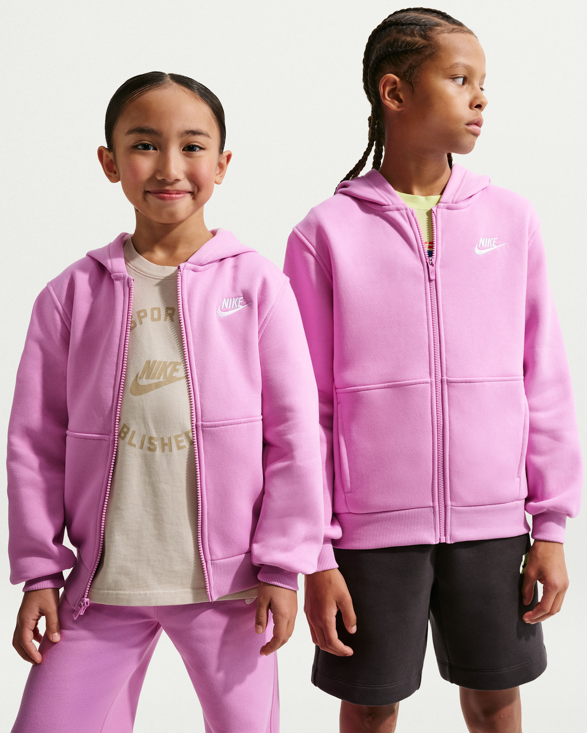Nike Sportswear Club Fleece Big Kids' Full-Zip Hoodie - Light Magenta/White