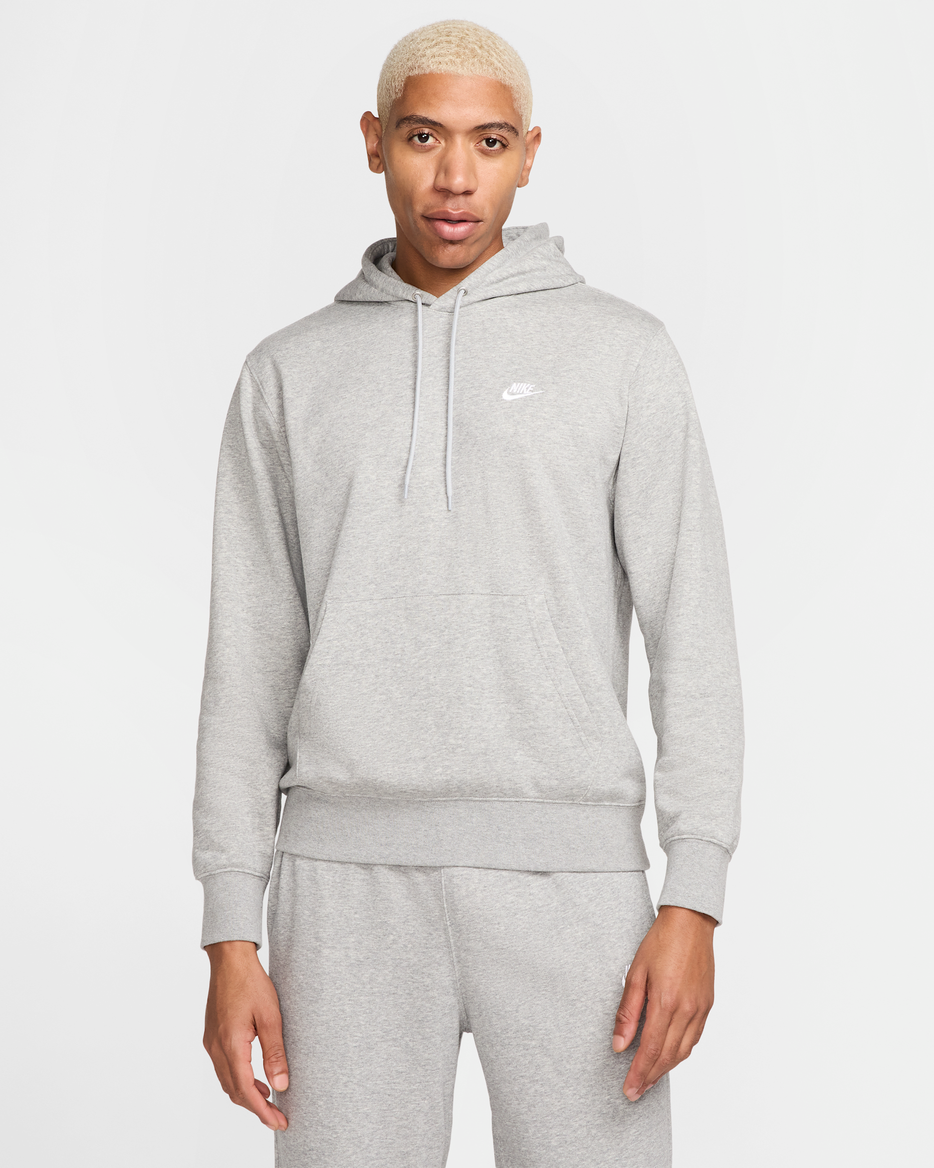 Nike Club Men's French Terry Pullover Hoodie - Dark Grey Heather/Light Smoke Grey/White