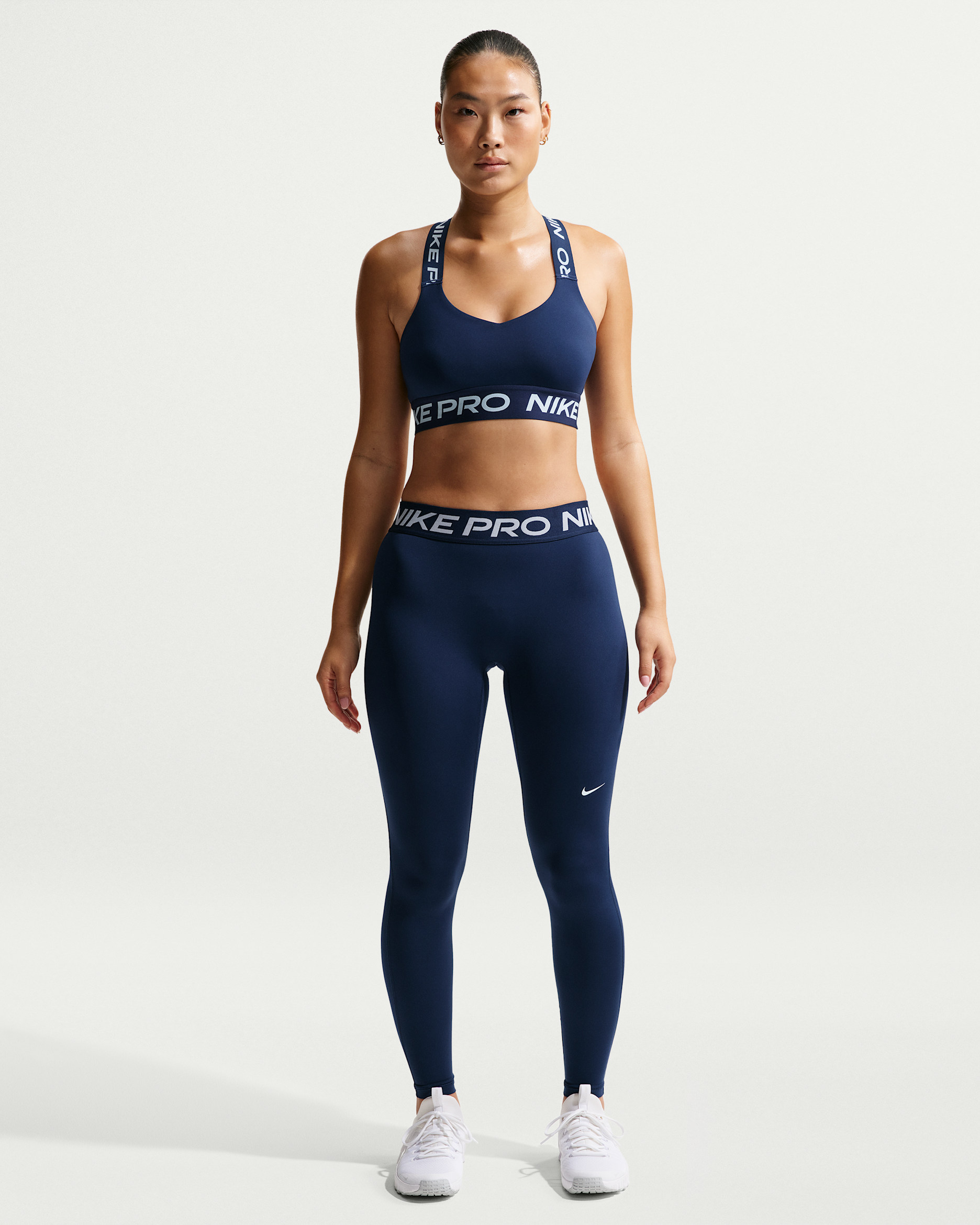 Nike Pro Women's Mid-Rise Full-Length Leggings - Midnight Navy/White