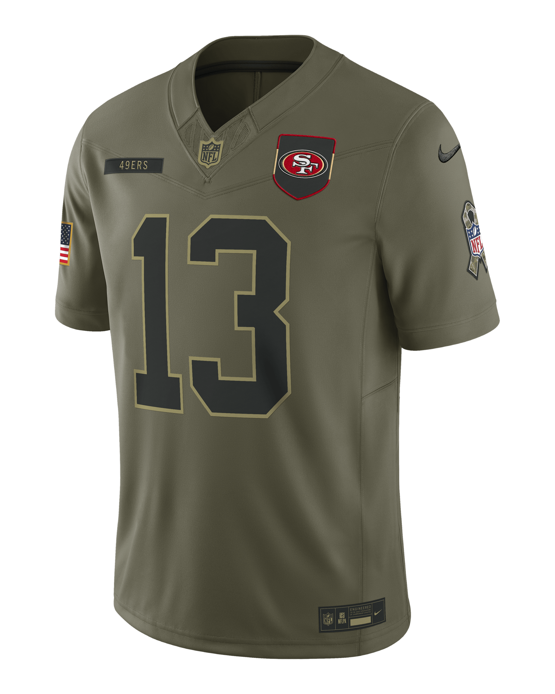 Jersey Nike Dri-FIT de la NFL Limited para hombre Brock Purdy San Francisco 49ers Salute to Service - Oliva medio