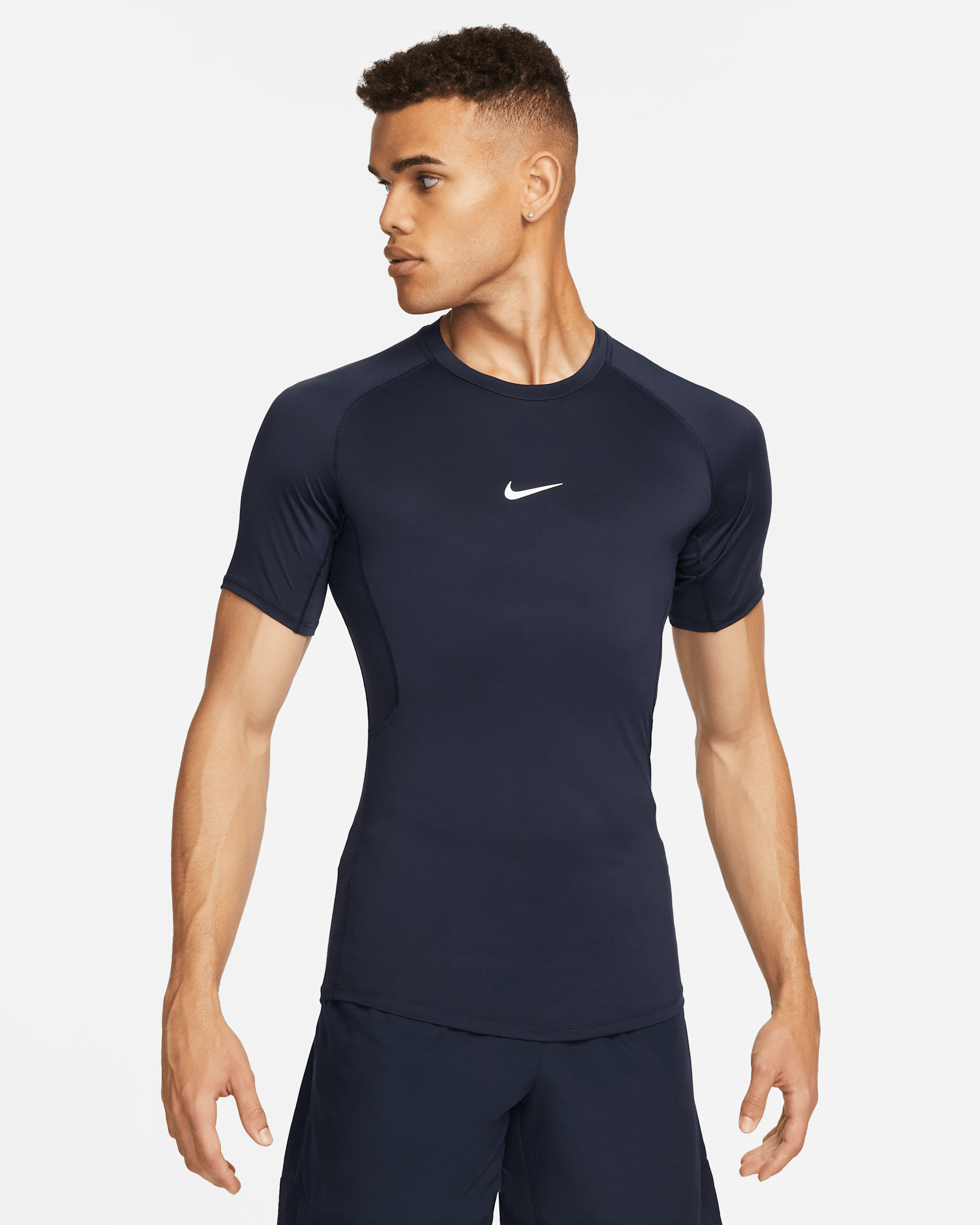 Nike Pro Men's Dri-FIT Tight Short-Sleeve Fitness Top - Obsidian/White