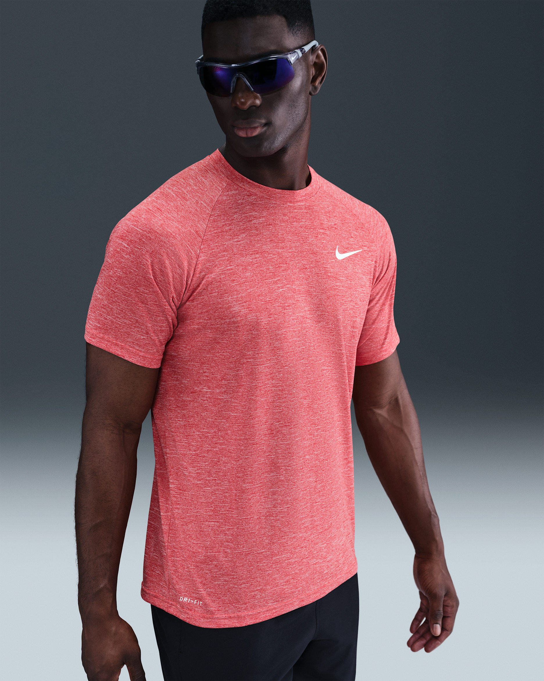 Camiseta Hydroguard de natación de manga corta de tela jaspeada para hombre Nike - Rojo universitario/Blanco