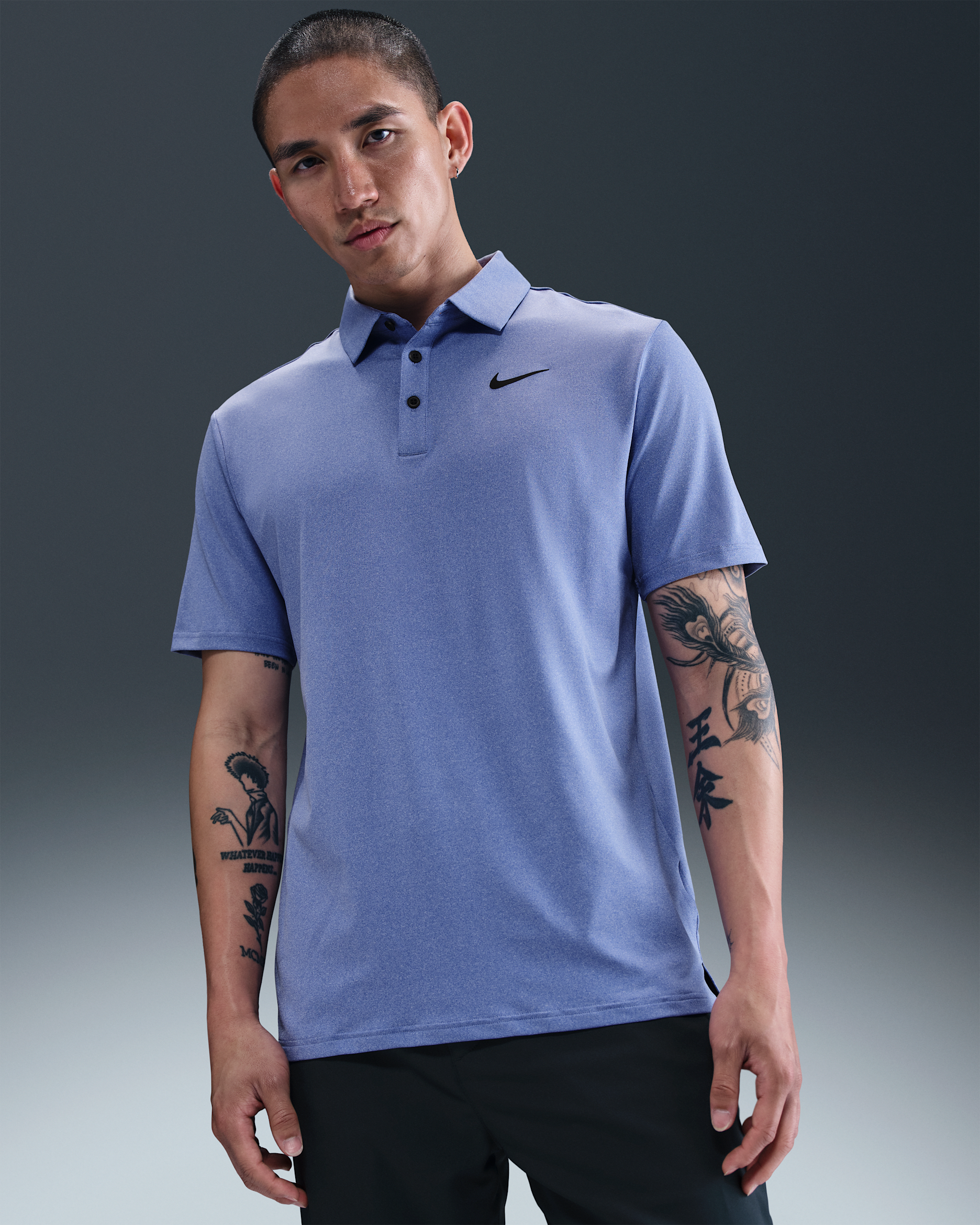 나이키 투어 남성 드라이 핏 헤더 골프 폴로 - 코밋 블루/블랙