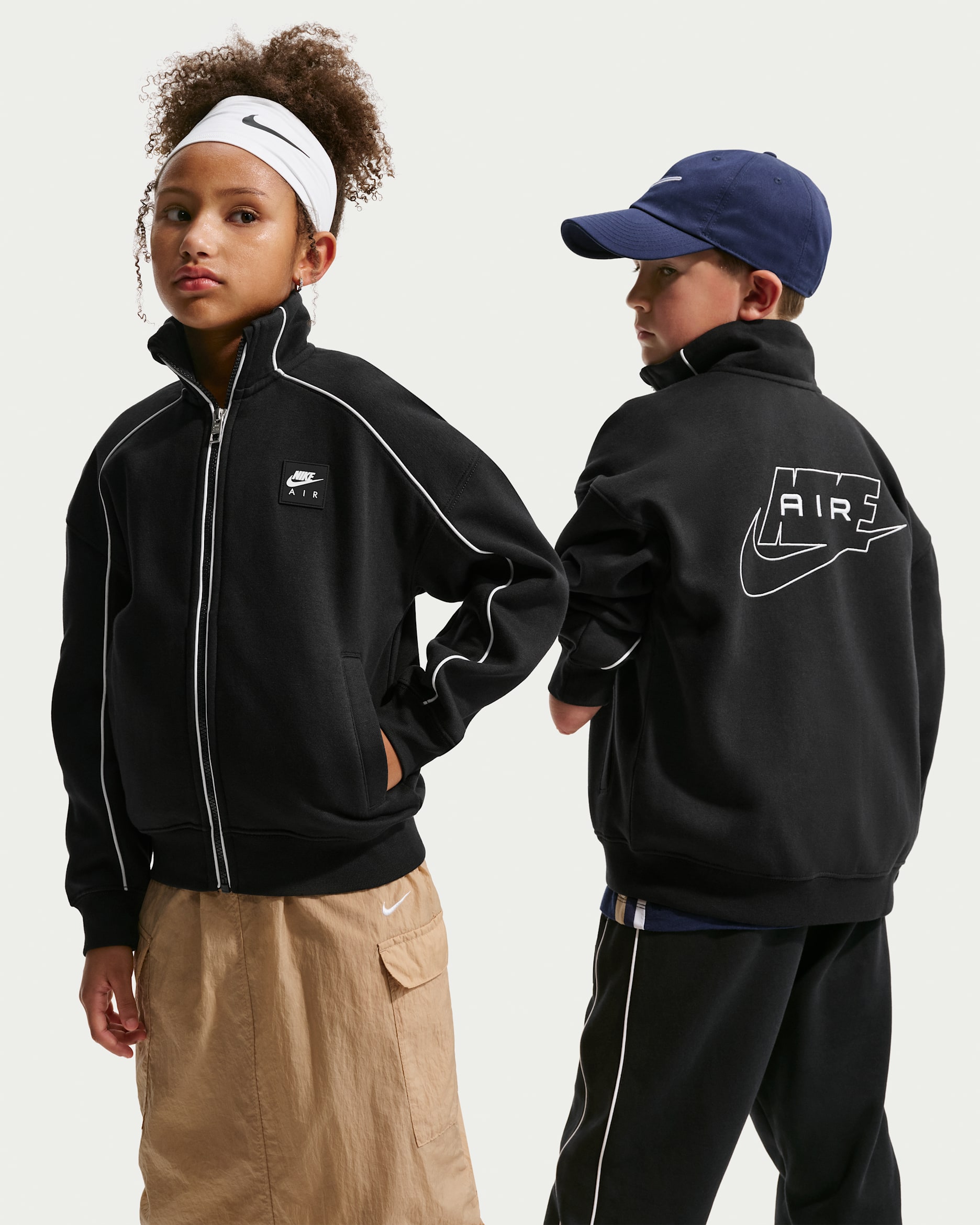 나이키 에어 주니어 플리스 트랙 재킷 - 블랙/화이트/화이트