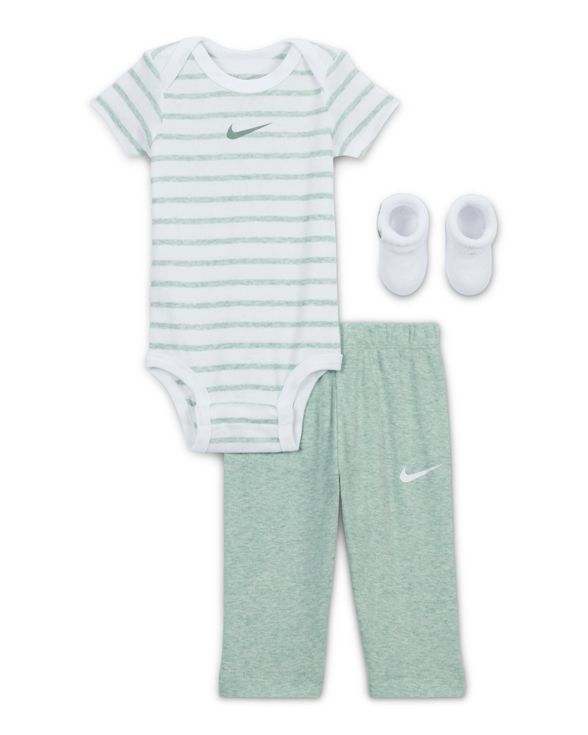Nike Baby Bodysuit, Pants, and Terry Socks 3-Piece Set - Mica Green