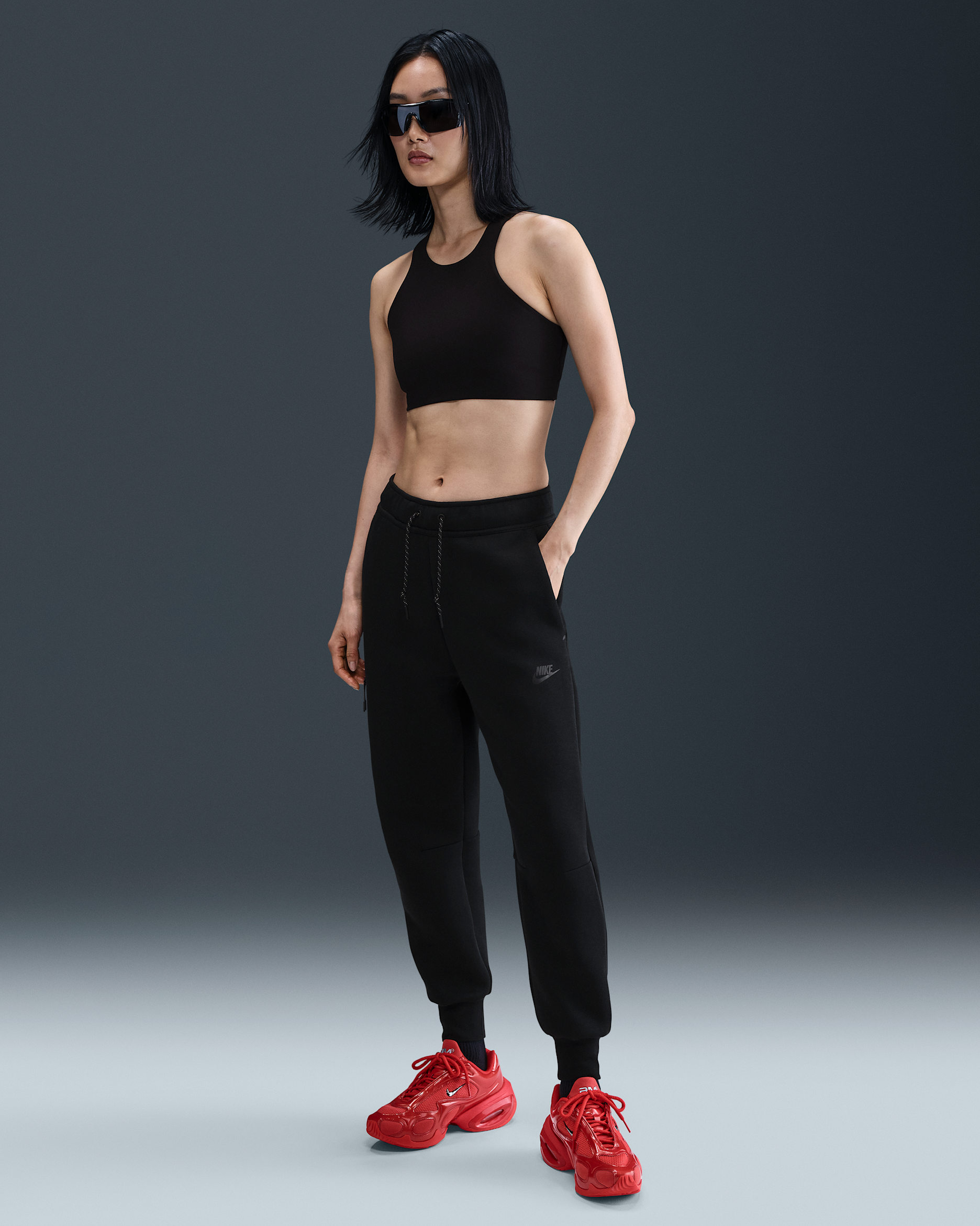 나이키 스포츠웨어 테크 플리스 여성 미드라이즈 조거 - 블랙/블랙