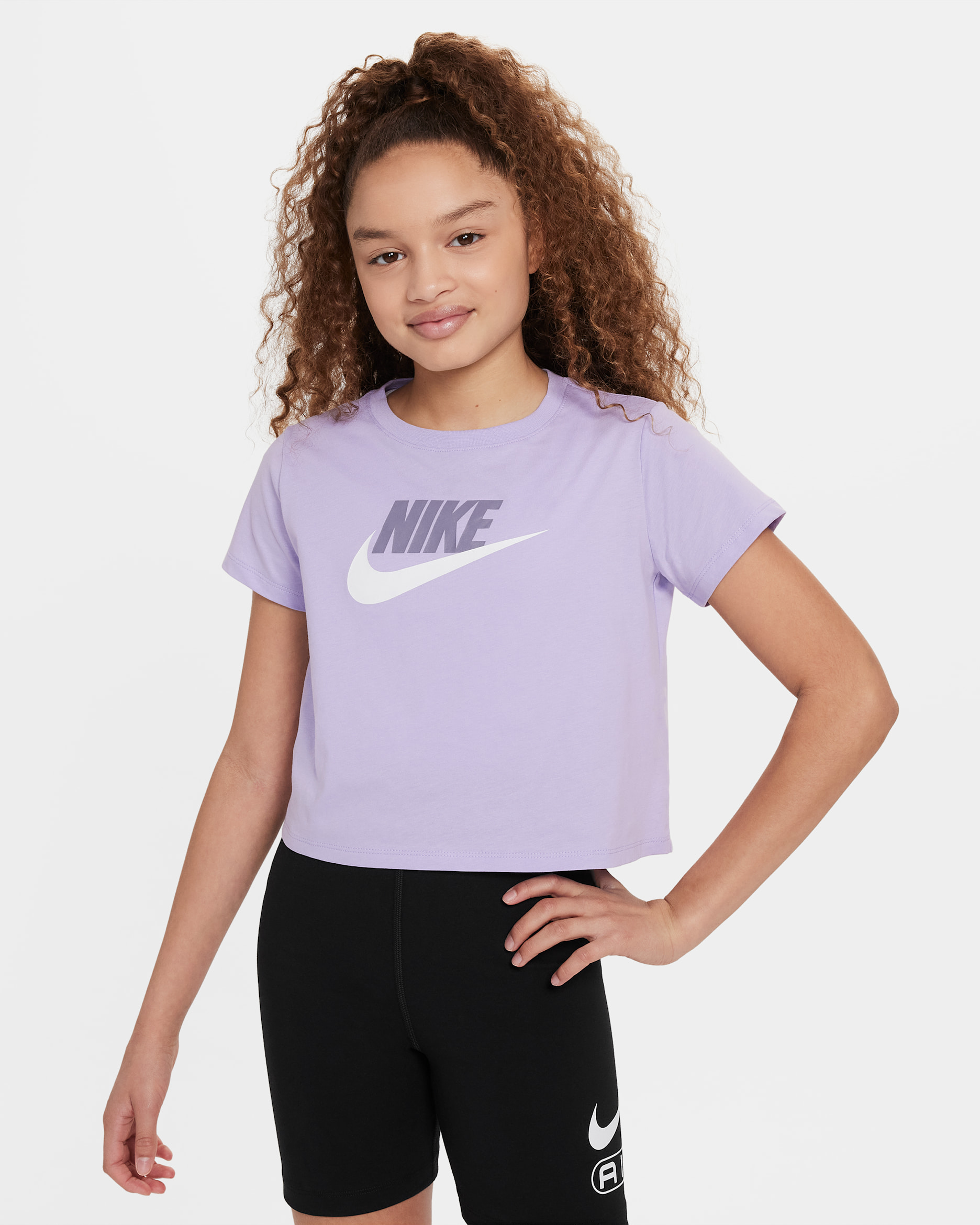 Nike Sportswear Older Kids' (Girls') Cropped T-Shirt - Hydrangeas/Daybreak/White