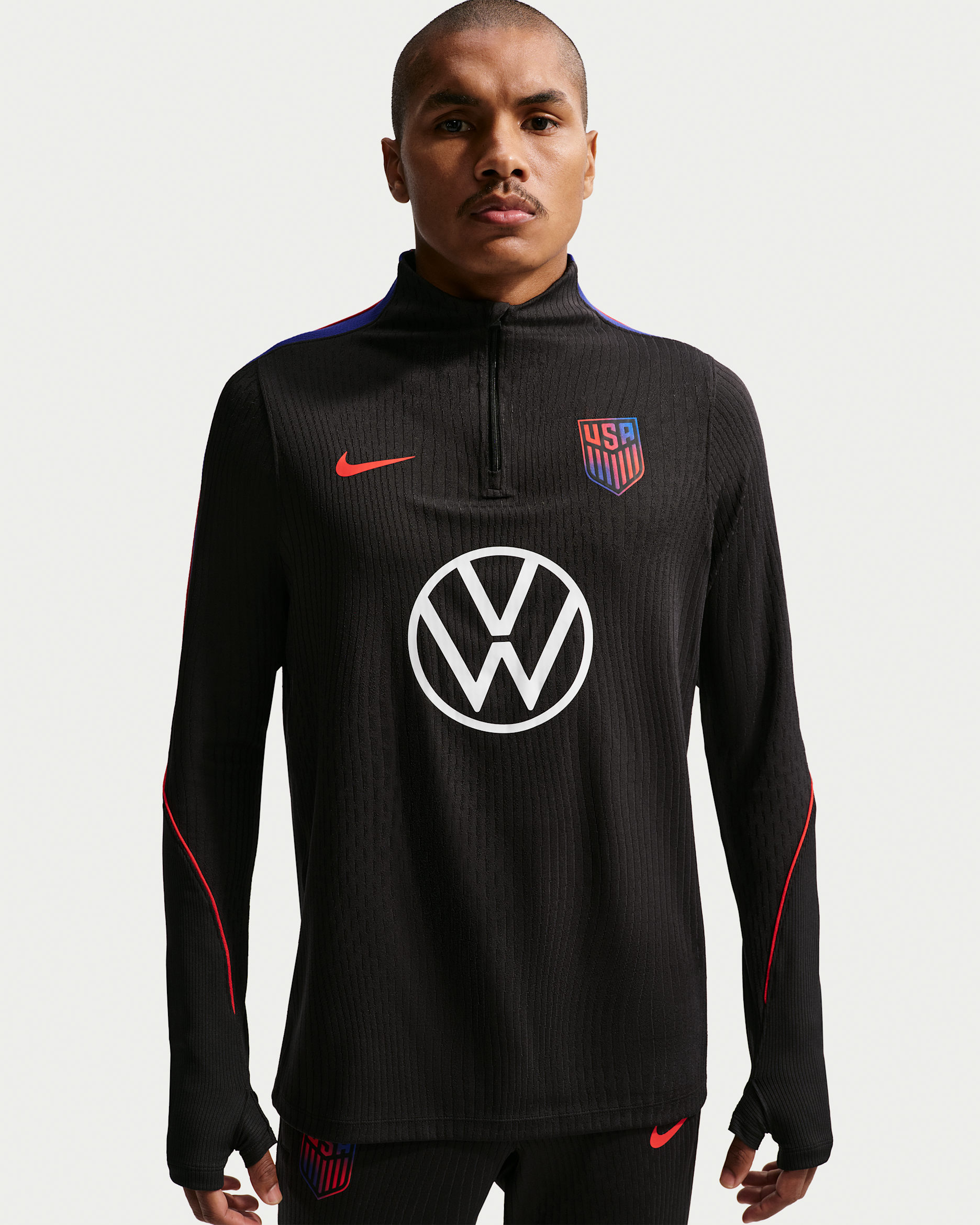USMNT Strike Elite Men's Nike Dri-FIT ADV Soccer Knit Drill Top - Black/Deep Royal Blue/Challenge Red