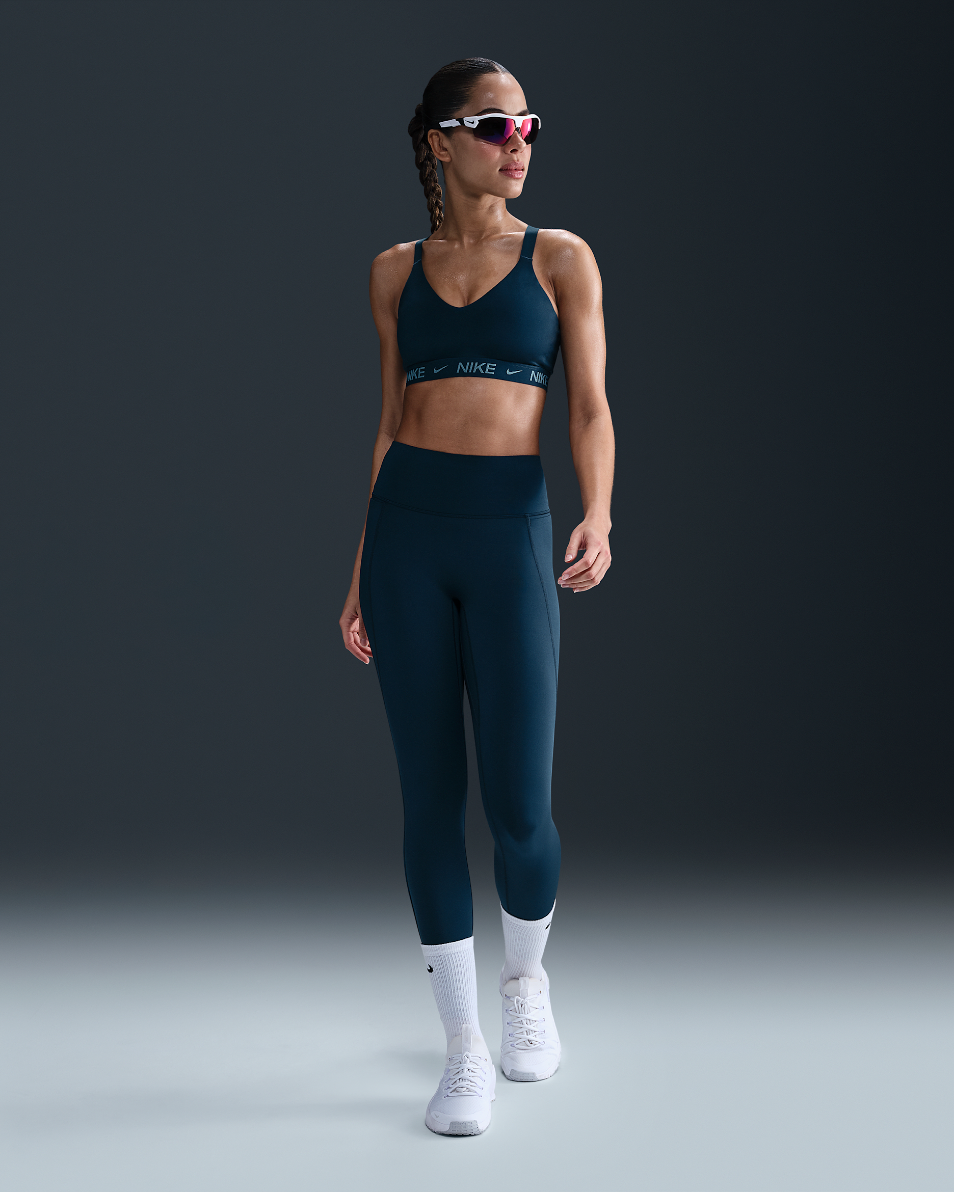Leggings a 7/8 a vita alta senza cucitura anteriore Nike Universa – Donna - Armory Navy/Antracite/Rift Blue