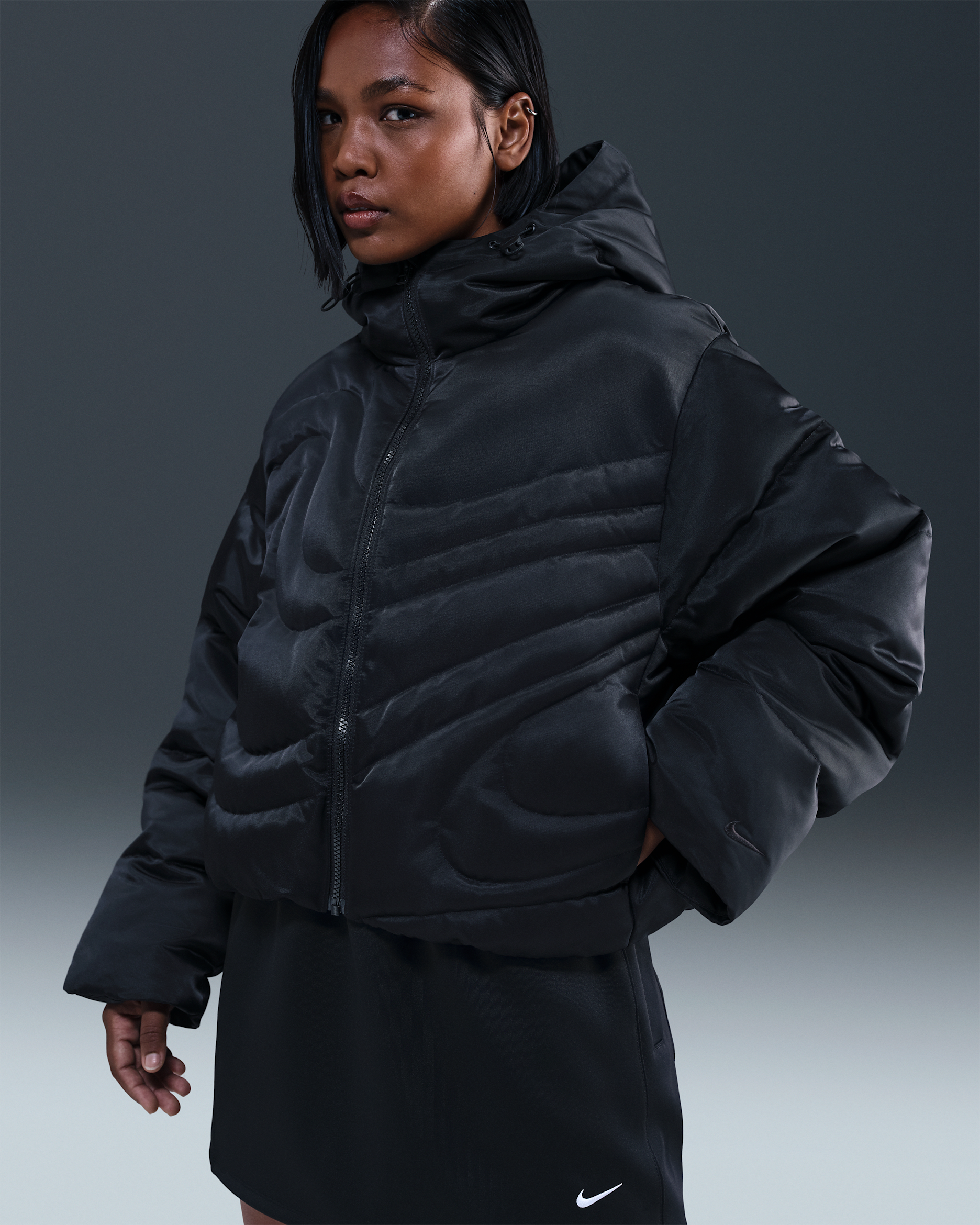Nike Sportswear Swoosh Series Women's Therma-FIT Oversized Down Puffer Jacket - Black/Black