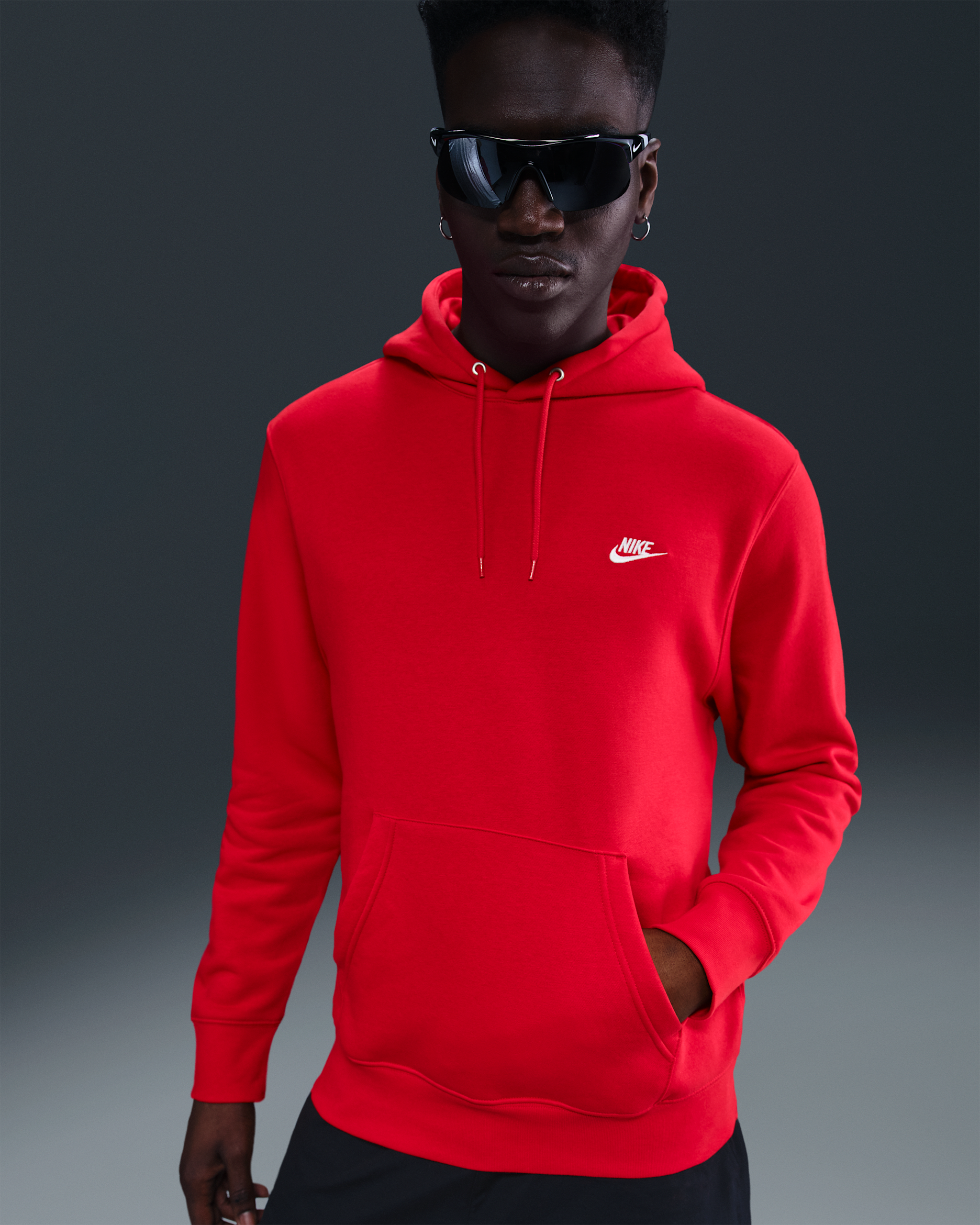 Nike Club Men's Pullover Fleece Hoodie - University Red/University Red/White