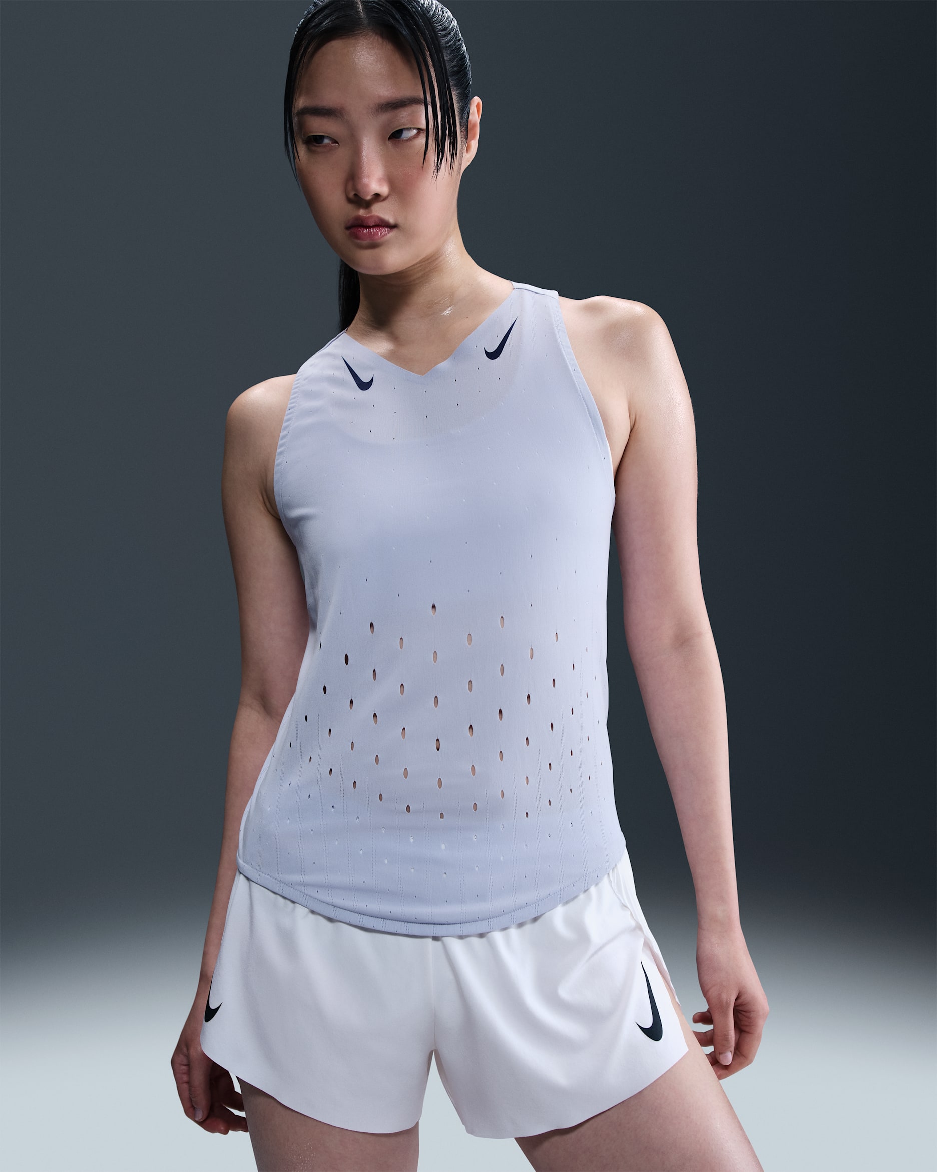 ナイキ エアロスイフト ウィメンズ Dri-FIT ADV ランニングシングレット - ゴースト/ブルーボイド