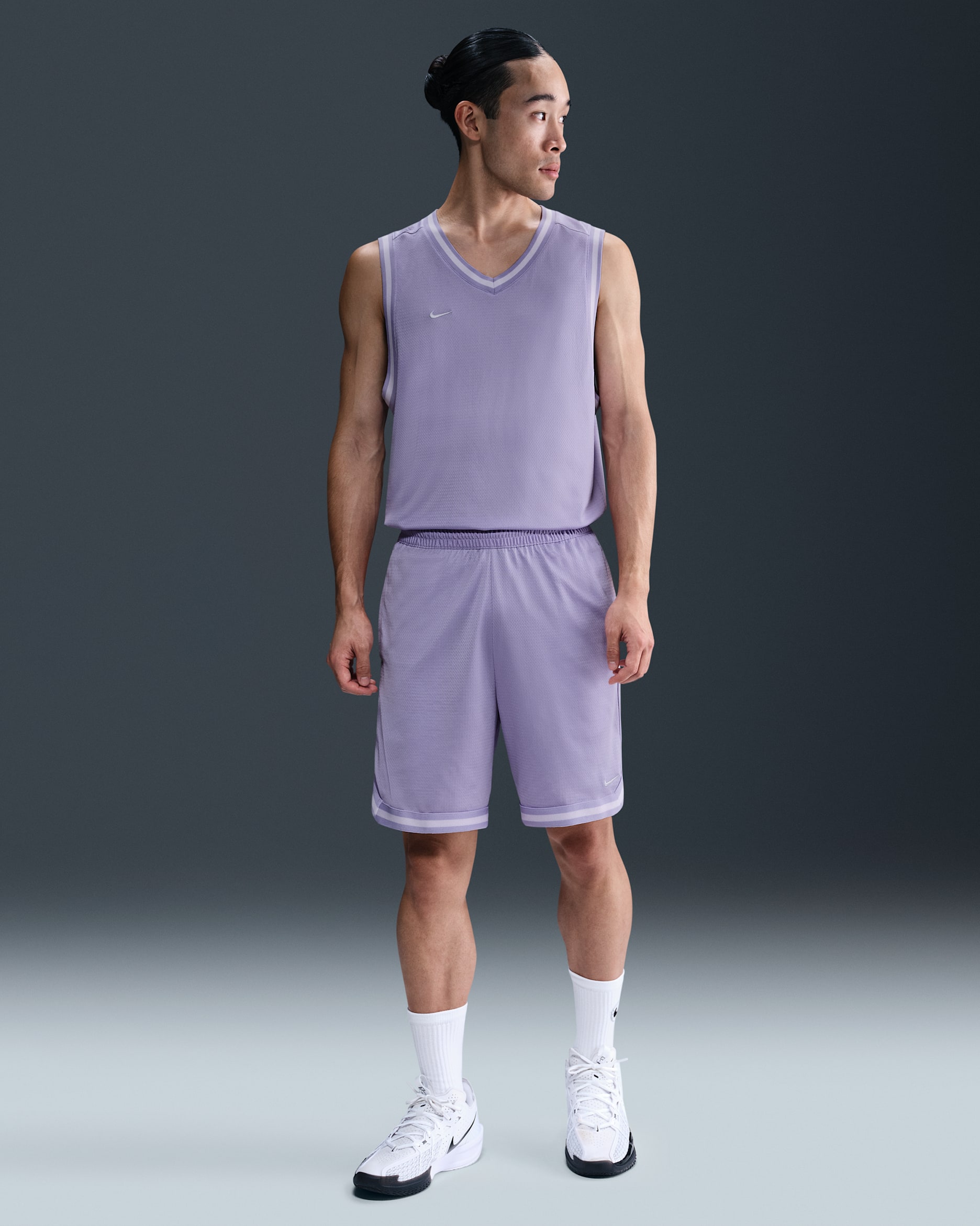 กางเกงบาสเก็ตบอลขาสั้น 8 นิ้วผู้ชาย Dri-FIT Nike DNA - Hydrangeas/Hydrangeas/Barely Grape