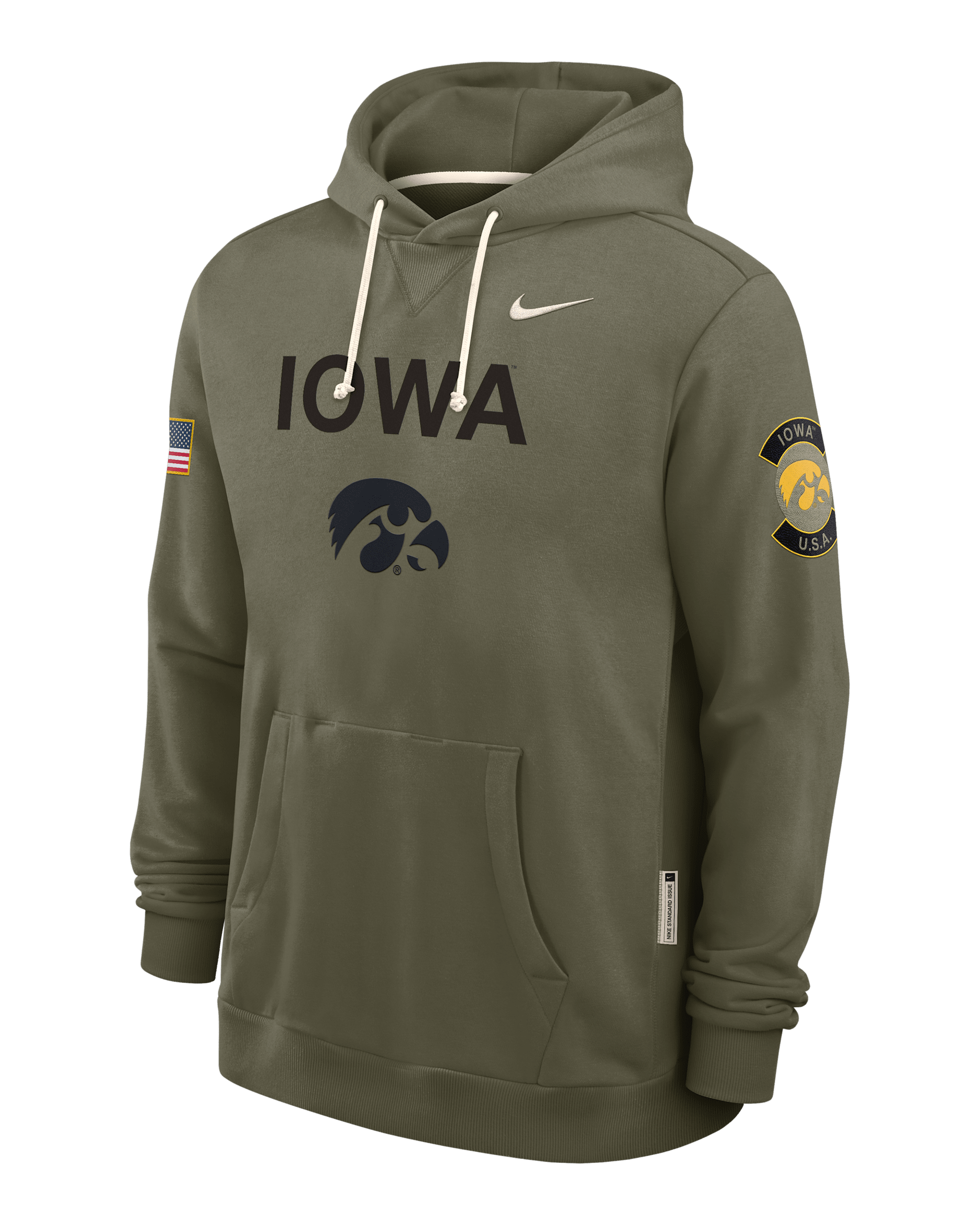 Sudadera con gorro sin cierre universitaria Nike Dri-FIT para hombre Iowa 2025 Military Appreciation - Oliva