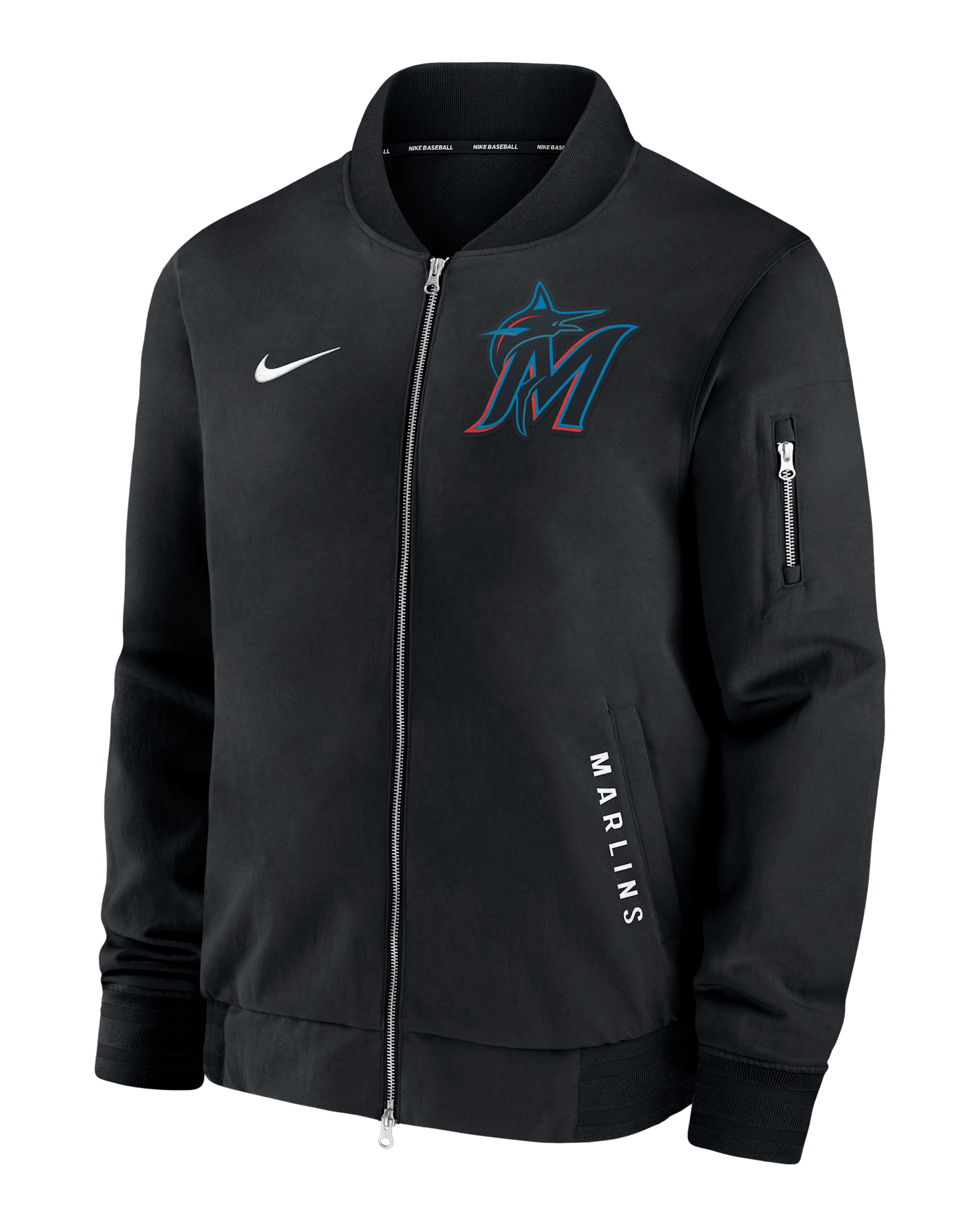 Miami Marlins Authentic Collection Dugout Men's Nike MLB Full-Zip Bomber Jacket - Black