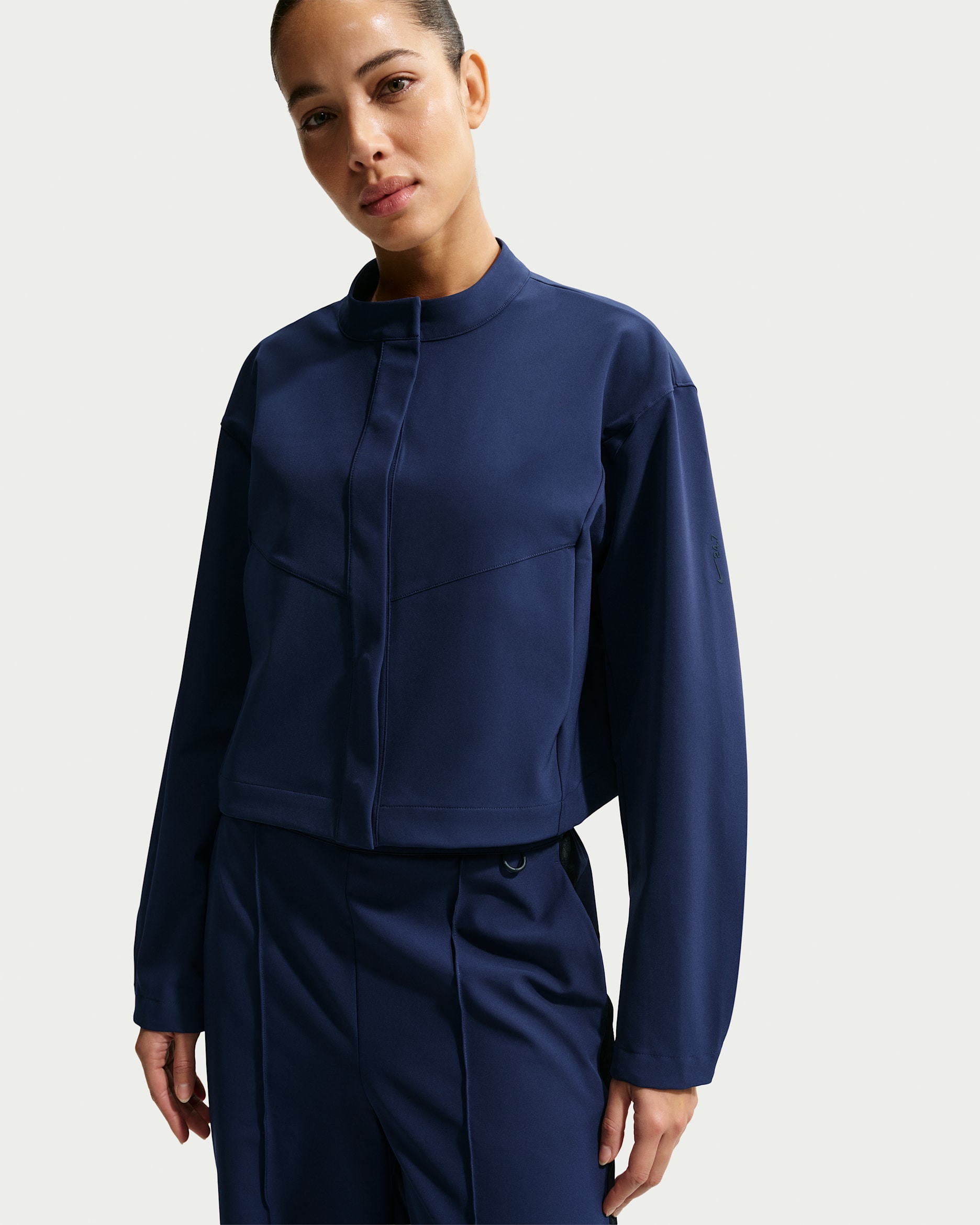Nike 24.7 PerfectStretch Women's Dri-FIT Loose-Fit Cropped Jacket - Midnight Navy/Black/Dark Obsidian