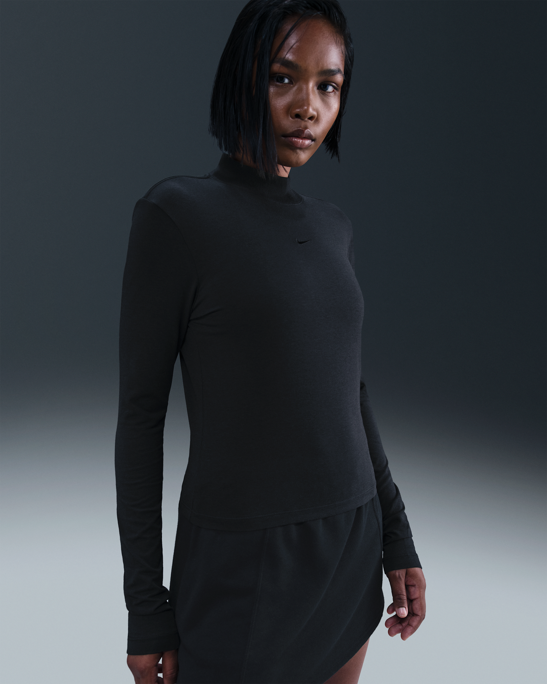 Playera de manga larga slim con cuello alto para mujer Nike Sportswear Chill Knit - Negro