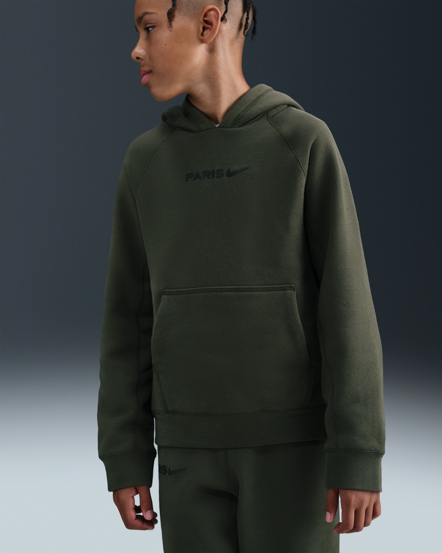 Paris Saint-Germain Air Older Kids' Nike Football Pullover Hoodie - Cargo Khaki/Black
