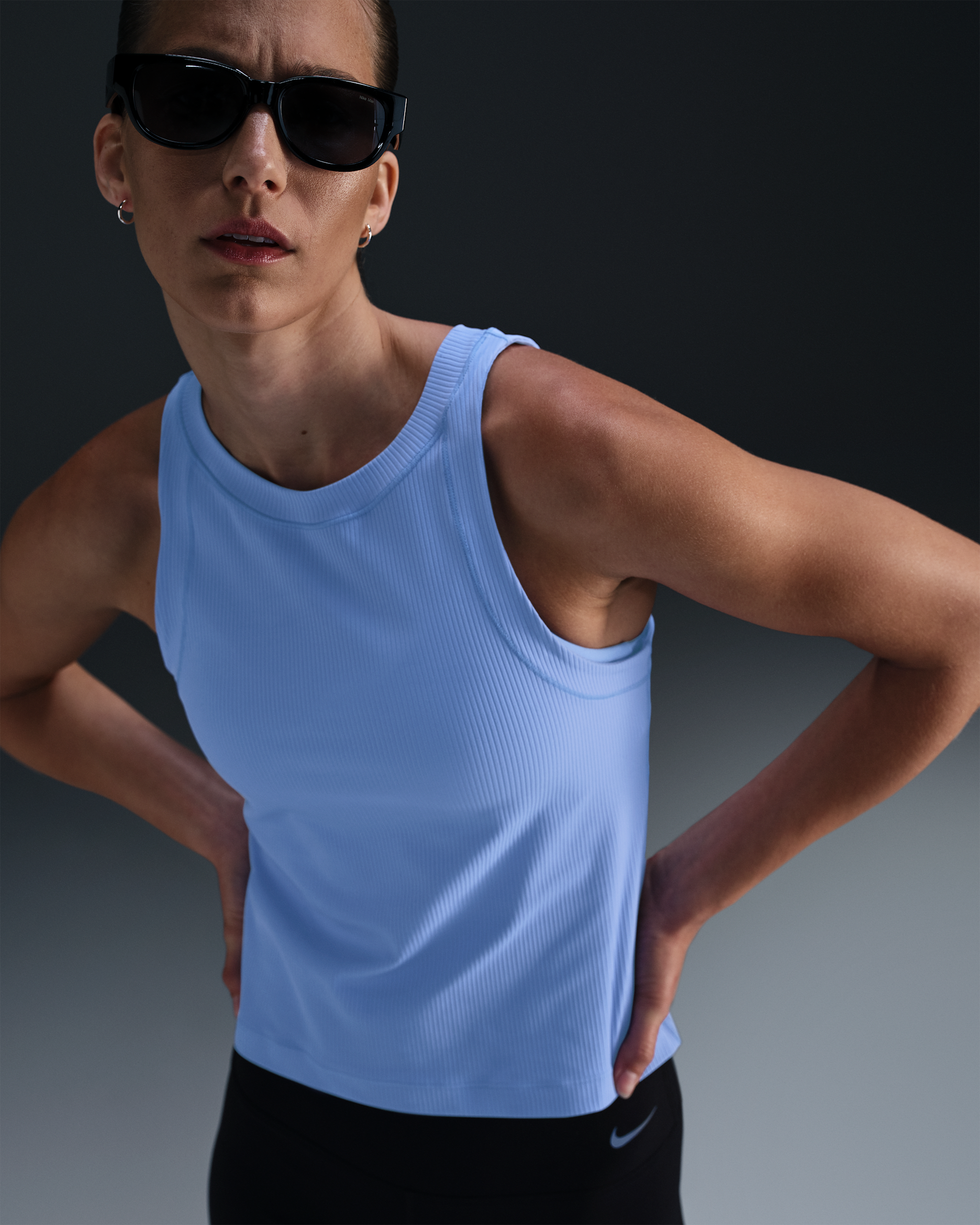 Camiseta de tirantes Dri-FIT para mujer Nike Zenvy Rib - Royal pulso/Blanco