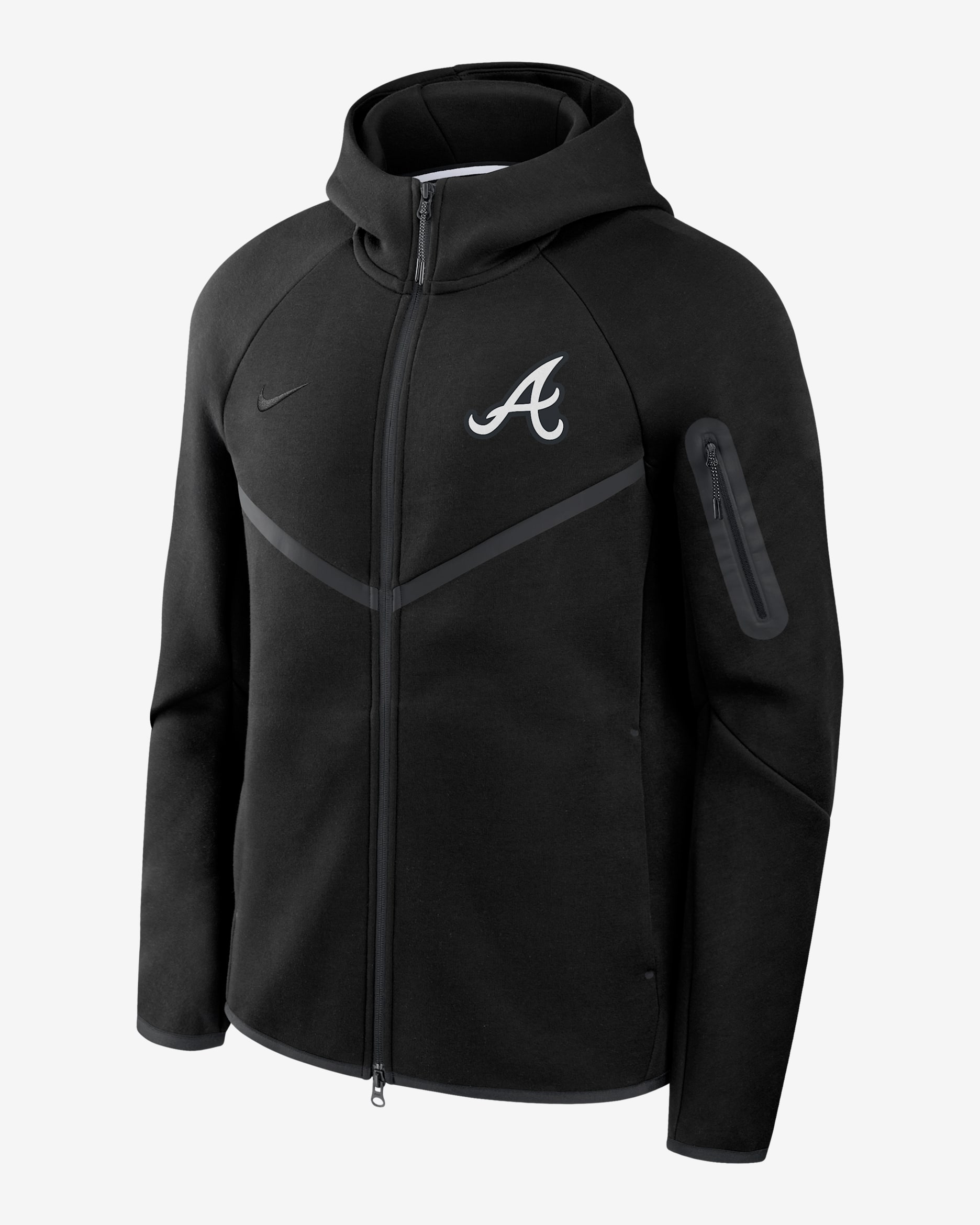 Chamarra con gorro Nike de la MLB de cierre completo para hombre Atlanta Braves Tech Fleece Windrunner - Negro