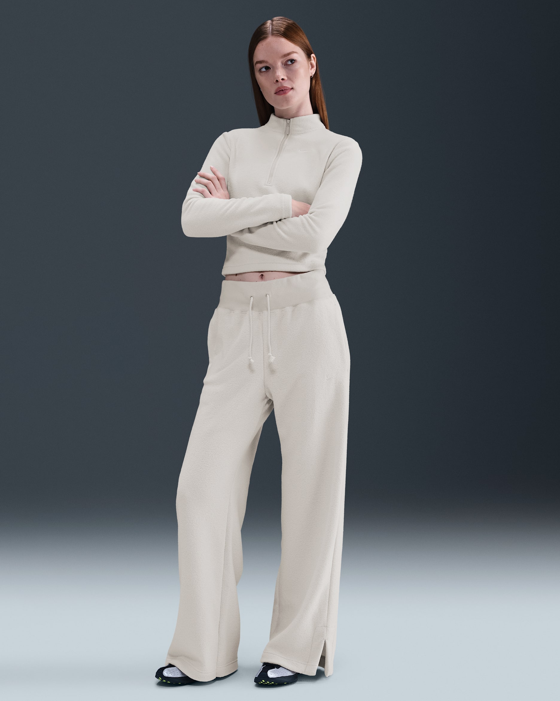 Nike Sportswear Phoenix Plush Women's High-Waisted Wide-Leg Cosy Fleece Trousers - Light Bone/Sail