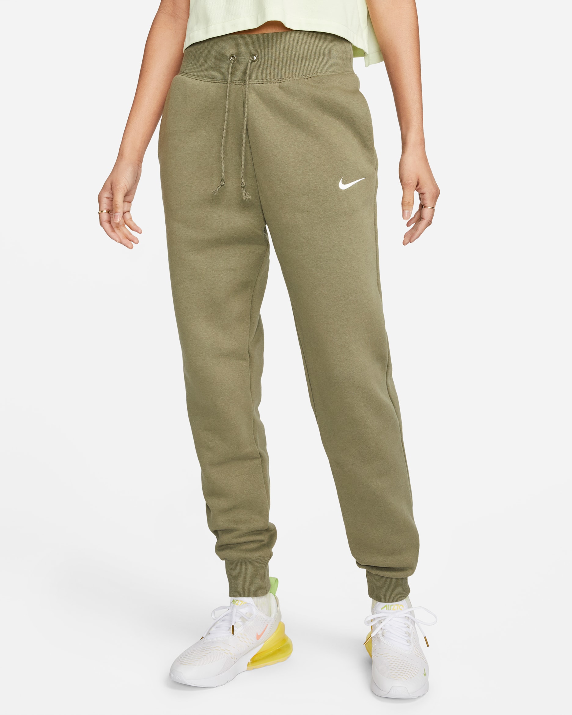 Joggers de tiro alto para mujer Nike Sportswear Phoenix Fleece - Oliva medio/Vela