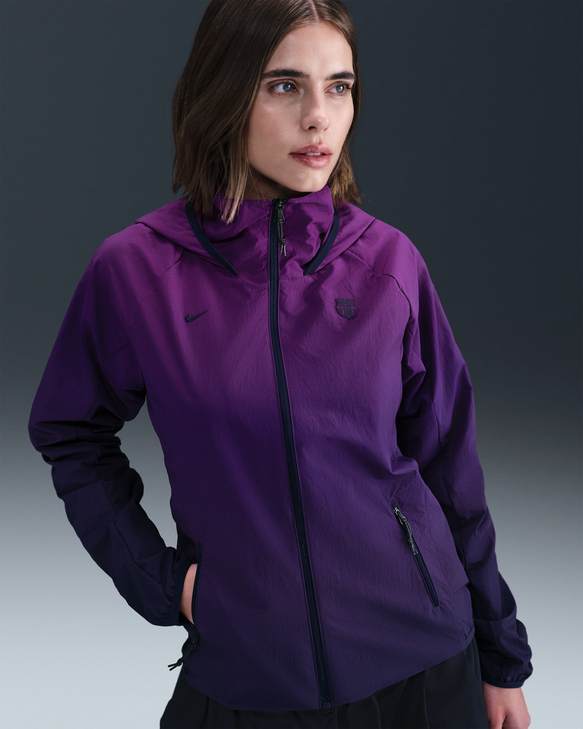 FC Barcelona AWF Nike Football vevd jakke til dame - Imperial Purple/Bright Grape/Imperial Purple