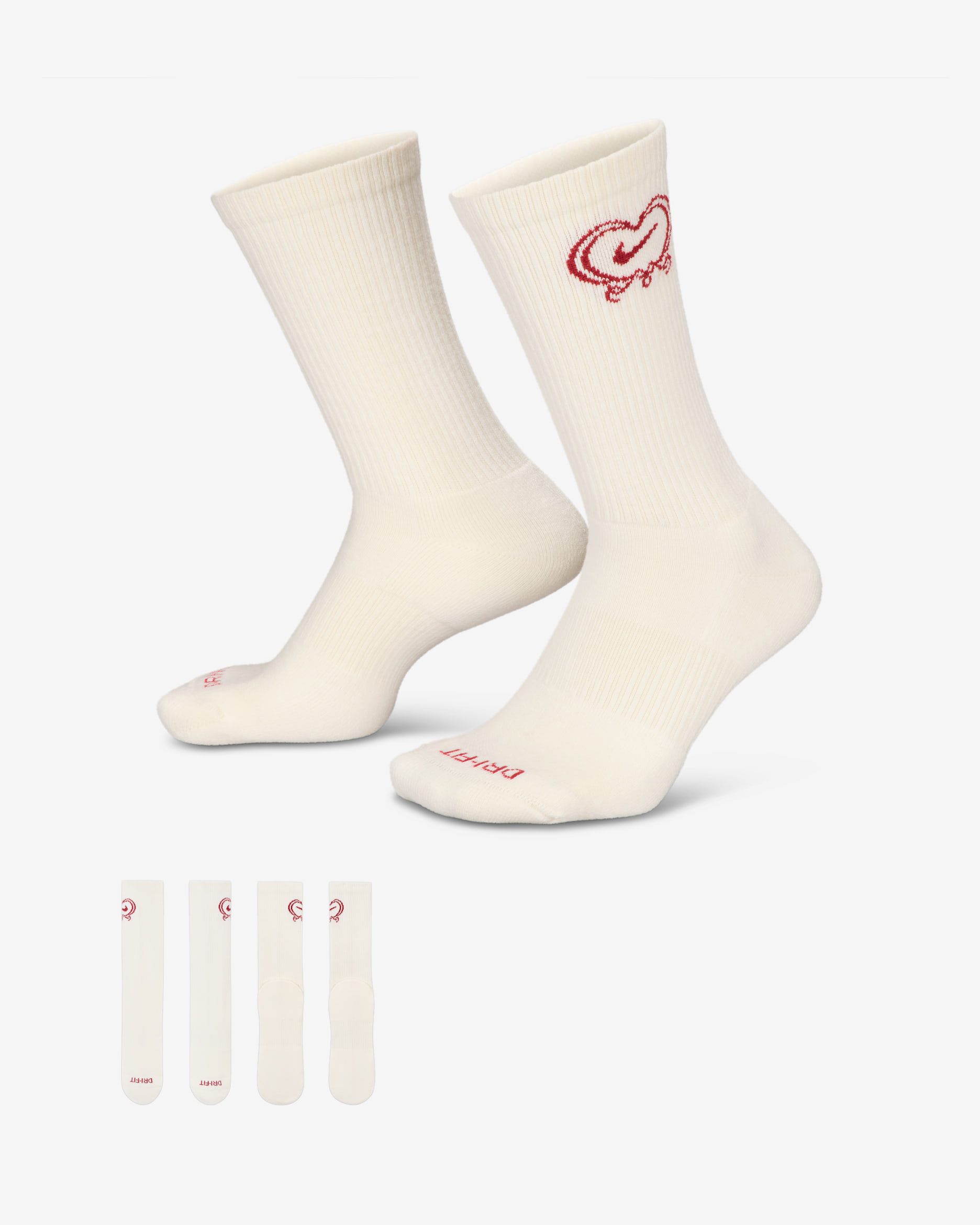 Nike Everyday Plus Cushioned Crew Socks (1 Pair) - Sail/Team Crimson