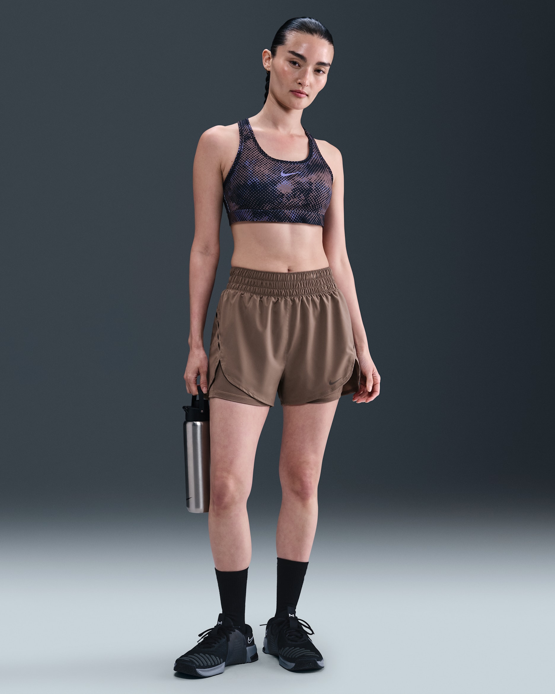 Nike One Women's Dri-FIT 2-in-1 Shorts - Mink Brown/Black