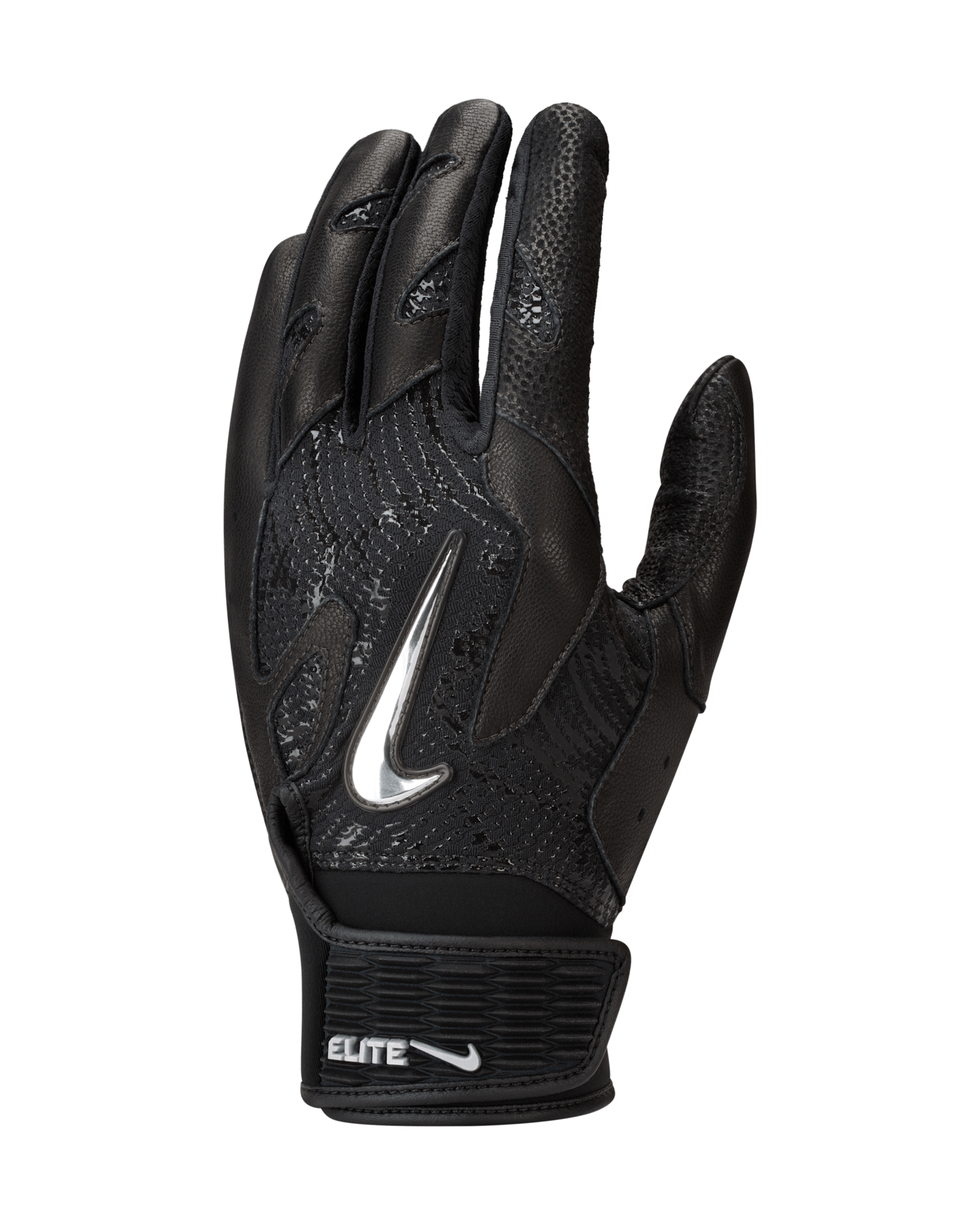Nike Alpha Elite 2.0 Baseball Batting Gloves - Black/Black/Clear/Metallic Silver