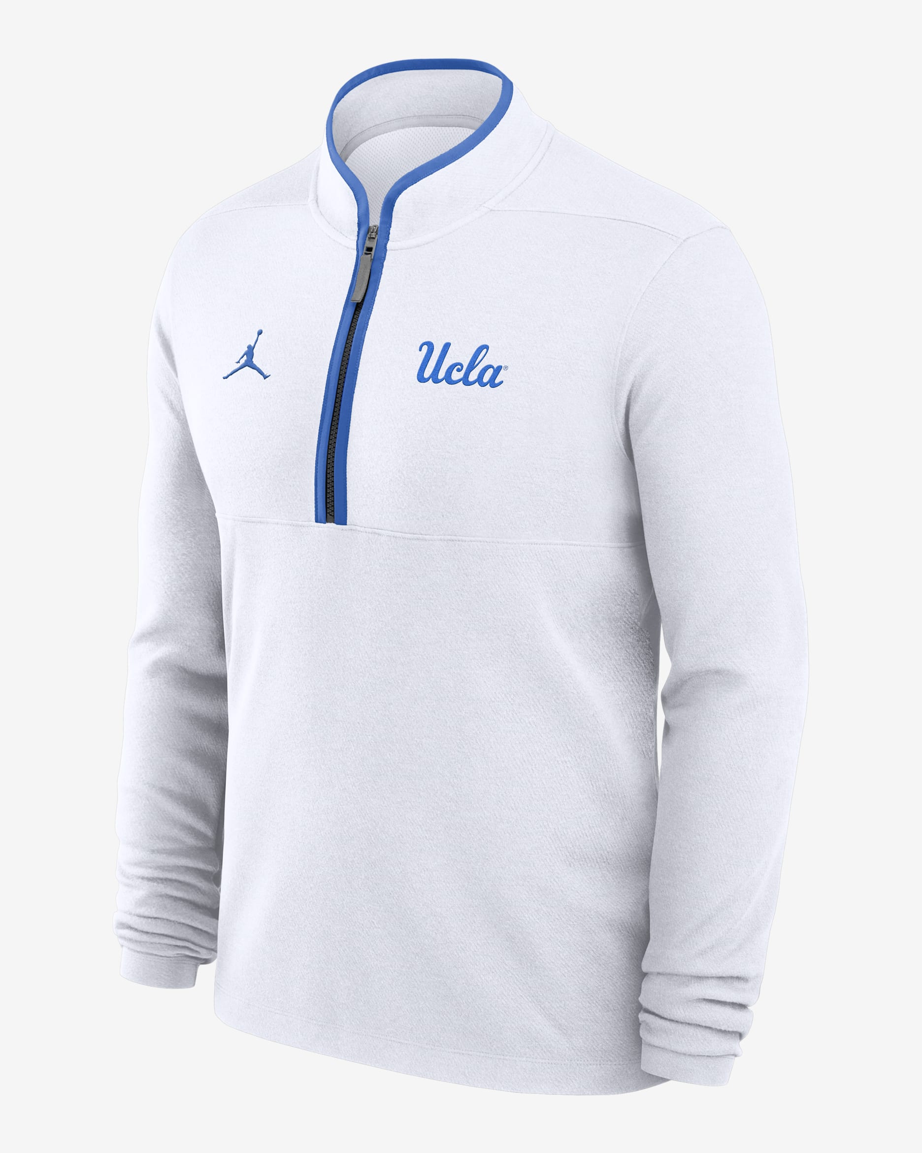 Playera de manga larga universitaria marca Jordan Dri-FIT de medio cierre para hombre UCLA Victory - Blanco