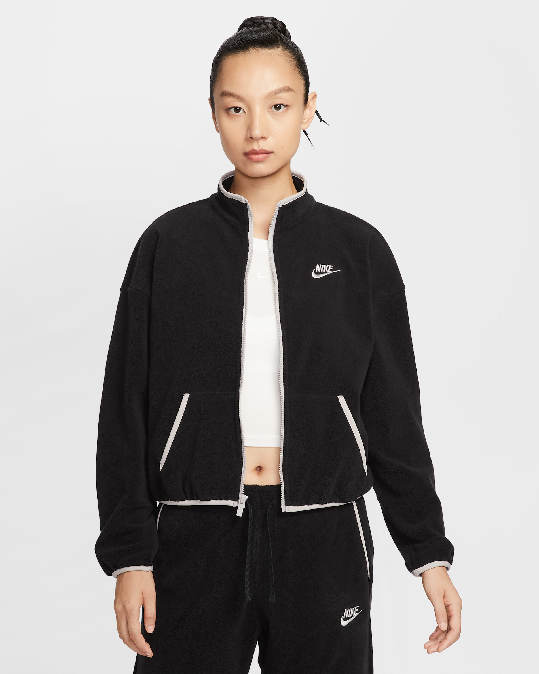 나이키 스포츠웨어 클럽 플리스 여성 루즈 핏 코지 트랙 재킷 - 블랙/칼리지 그레이