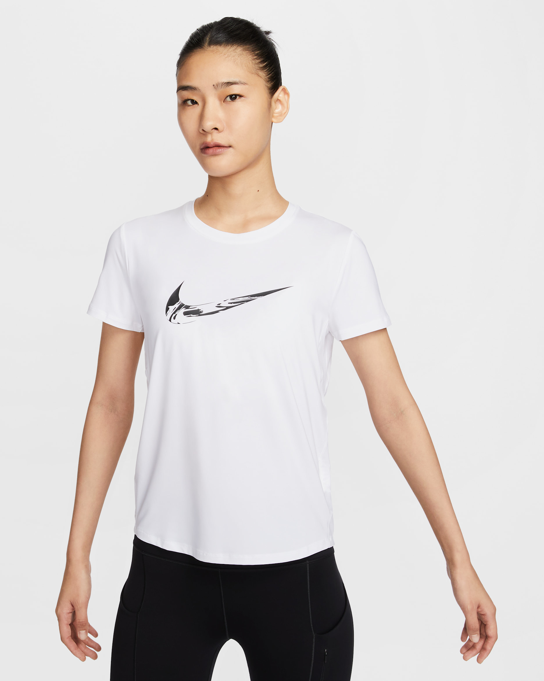 Nike One Women's Dri-FIT Short-Sleeve Graphic Running Top - White/Black