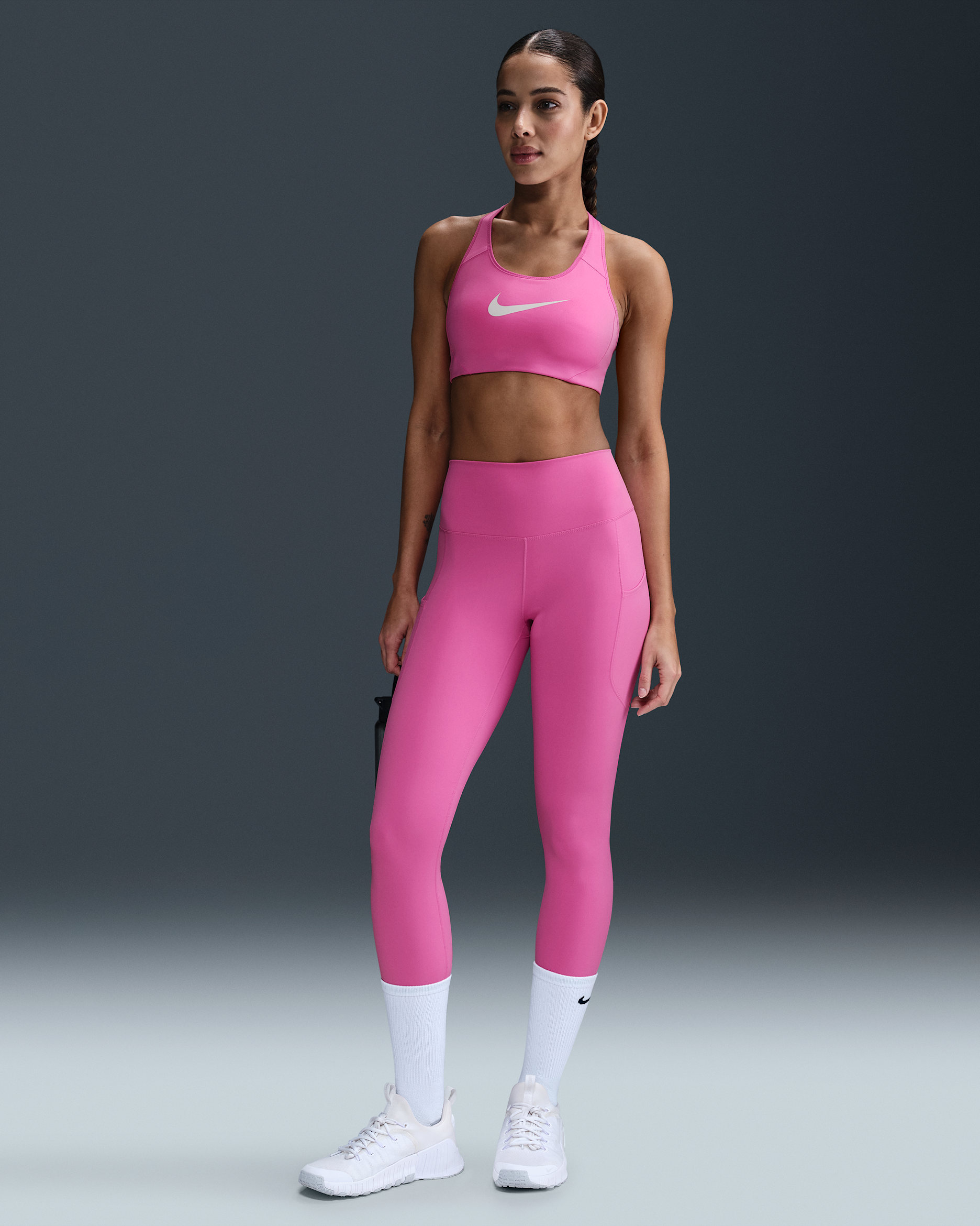 Nike One Women's High-Waisted 7/8 Leggings with Pockets - Playful Pink/Black