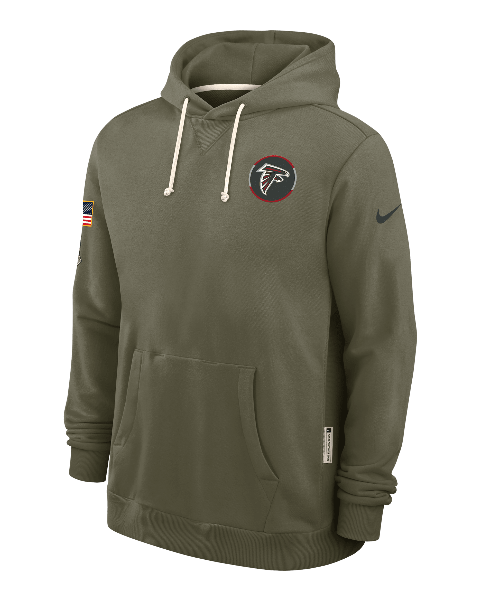 Sudadera con gorro sin cierre Nike Dri-FIT de la NFL para hombre Atlanta Falcons Salute to Service Sideline Dominant Force - Oliva medio