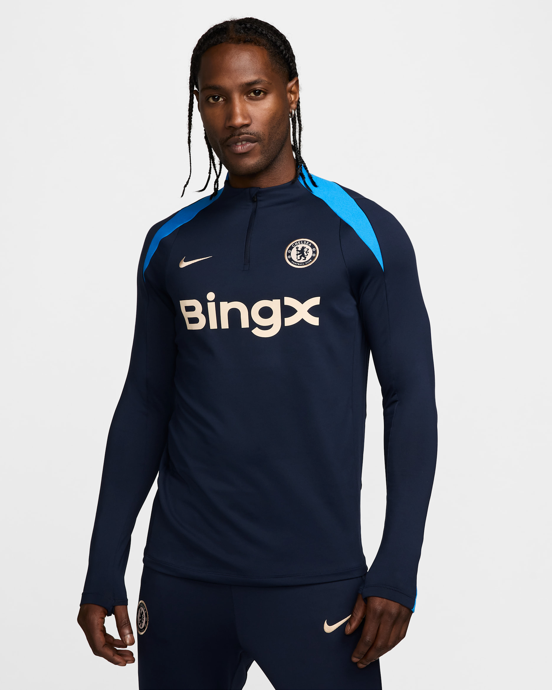 Fotbollsträningströja Chelsea FC Strike Nike Dri-FIT för män - Obsidian/Obsidian/Light Photo Blue/Guava Ice