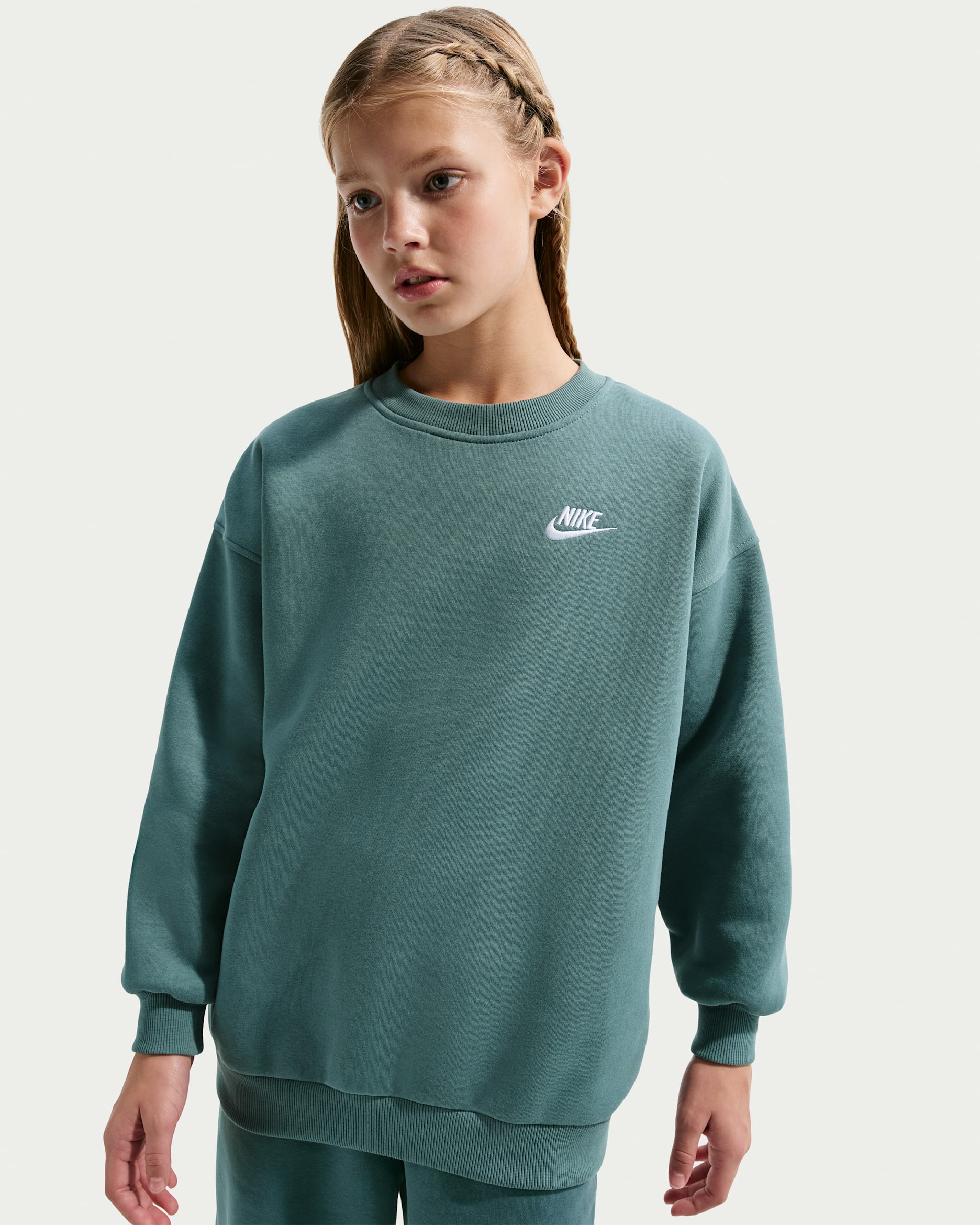 Sweat oversize Nike Sportswear Club Fleece pour ado - Mineral Slate/Mineral Slate/Blanc