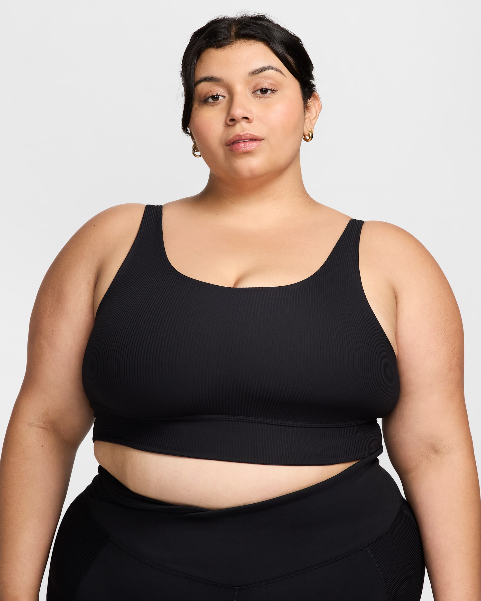 Nike Zenvy Rib Women's Light-Support Non-Padded Longline Sports Bra (Plus Size) - Black/Black