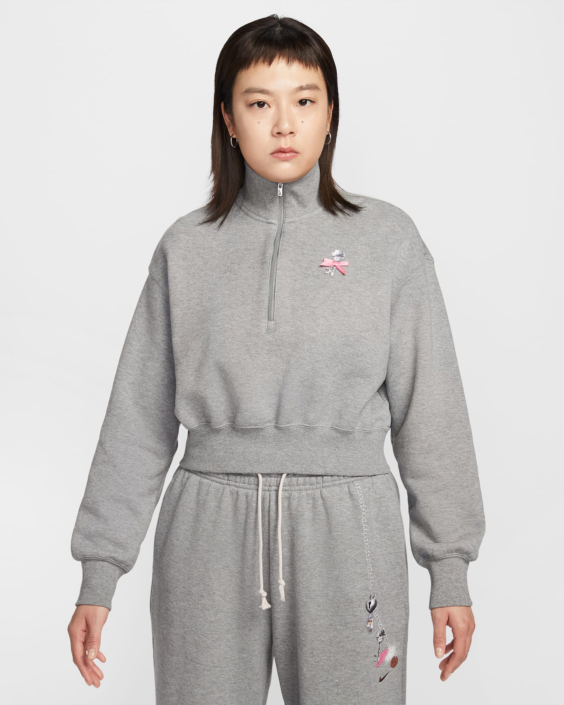 나이키 스포츠웨어 여성 오버사이즈 쿼터집 크롭 스웻셔츠 - 카본 헤더